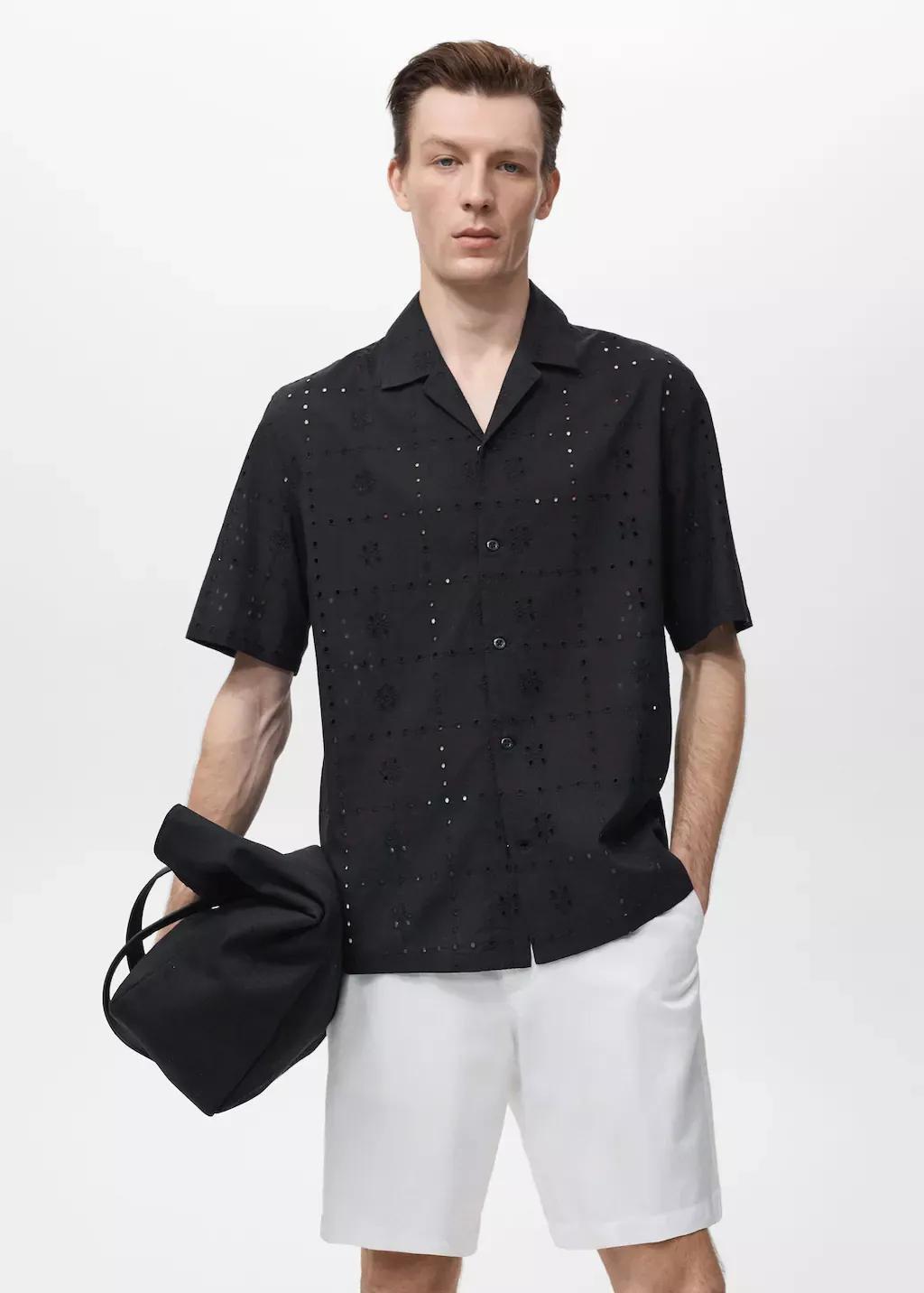BLACK Shirt with embroidered eyelet details, , large image number 1