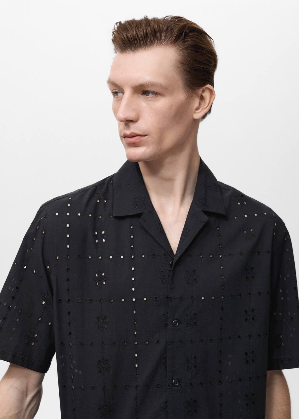 BLACK Shirt with embroidered eyelet details, , large image number 5