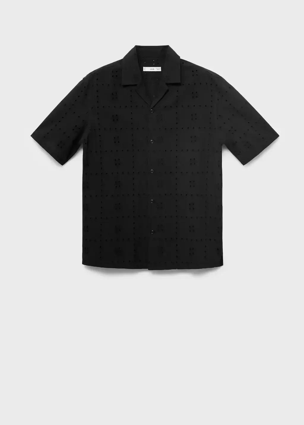 BLACK Shirt with embroidered eyelet details, , large image number 6