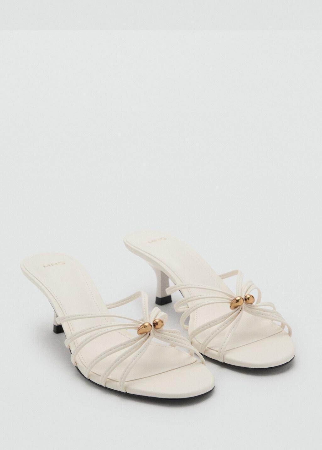 Beige Kitten Heel Sandal With Metallic Detail, Light Beige, large image number 6