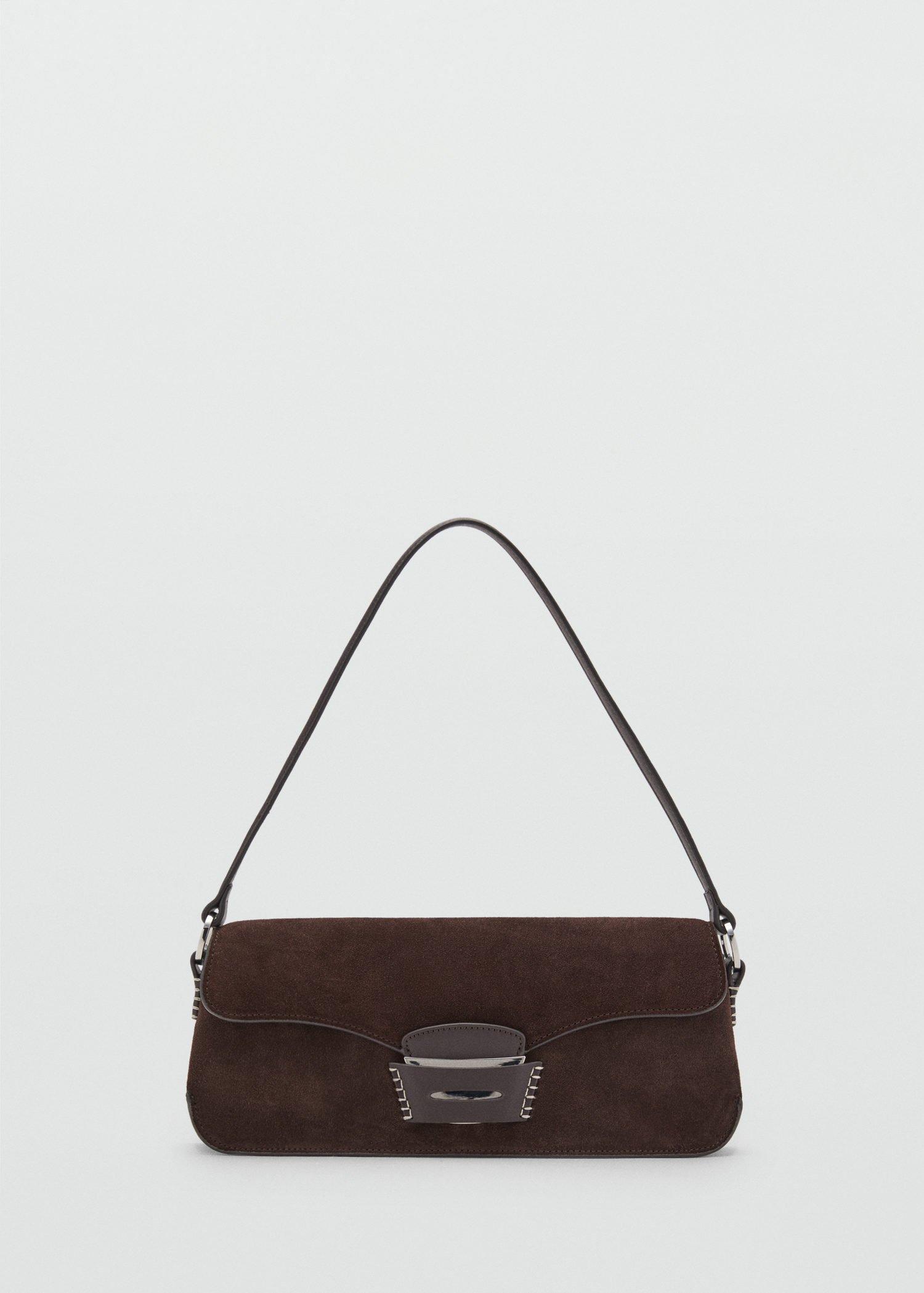Brown Suede Shoulder Bag, Dark Brown, large image number 1