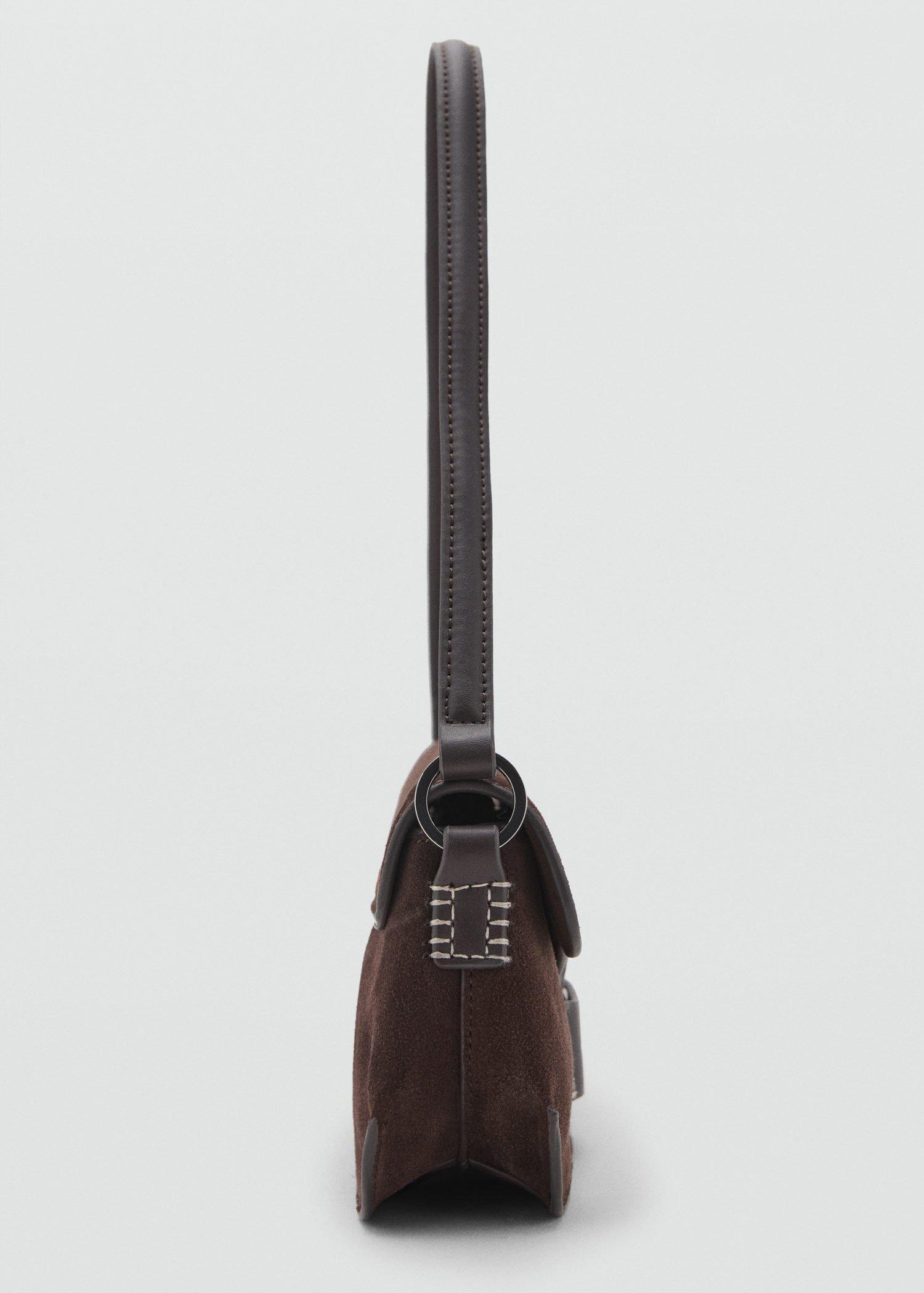 Brown Suede Shoulder Bag, Dark Brown, large image number 2