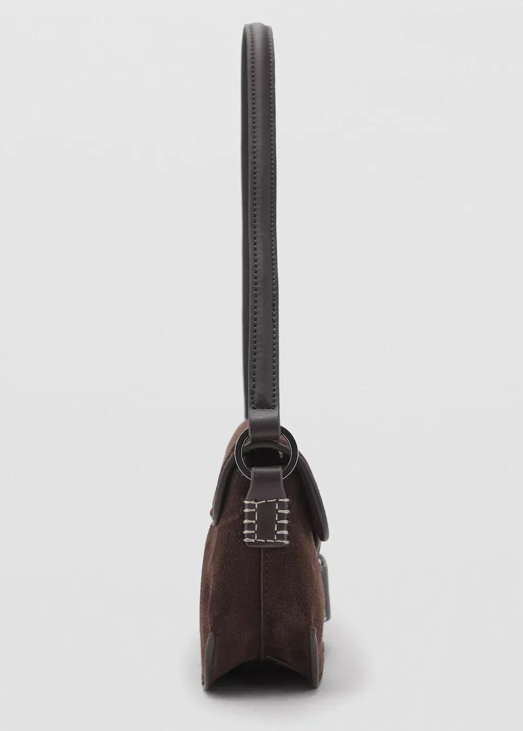 Brown Suede Shoulder Bag, Dark Brown, large image number 3