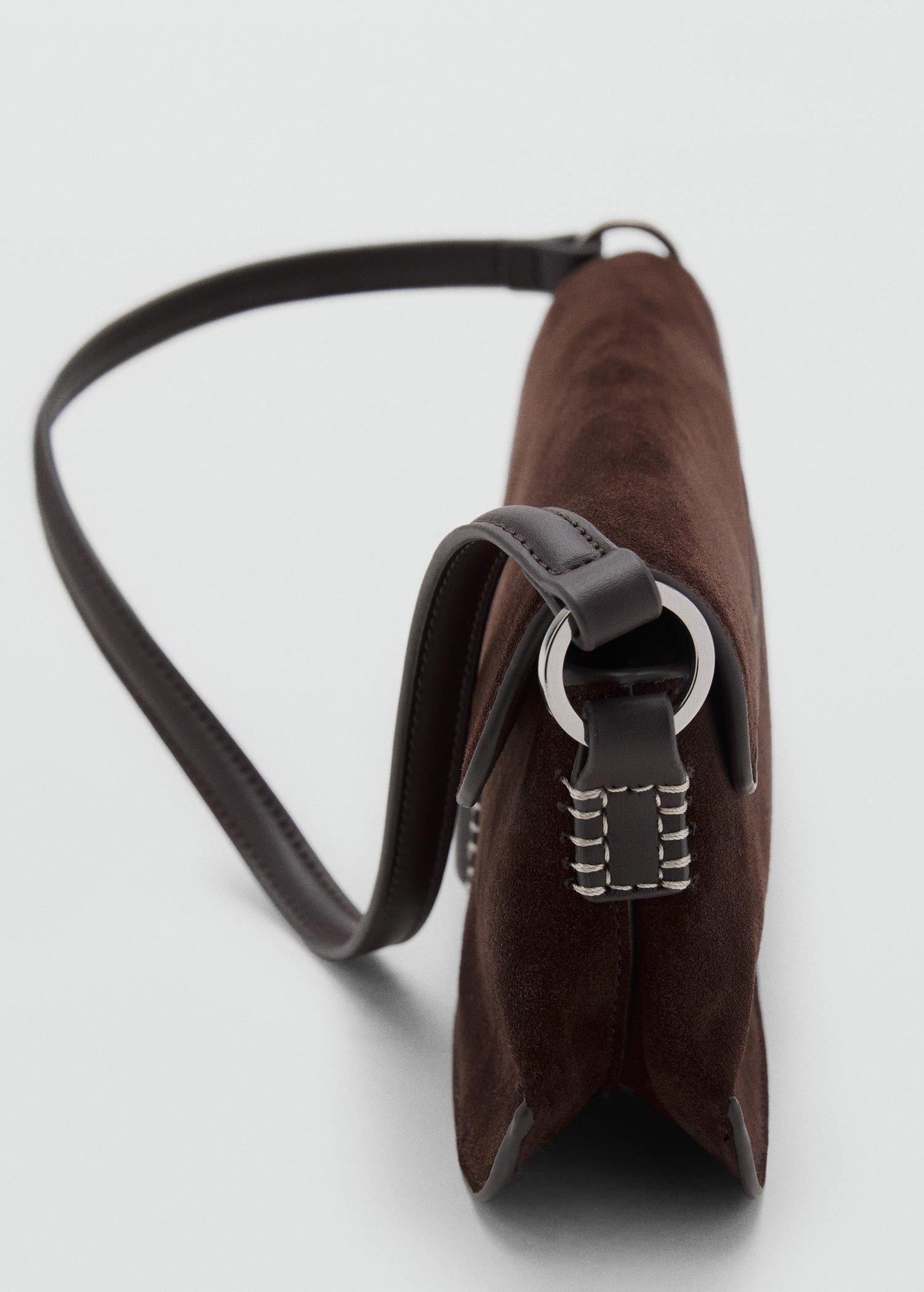 Brown Suede Shoulder Bag, Dark Brown, large image number 4