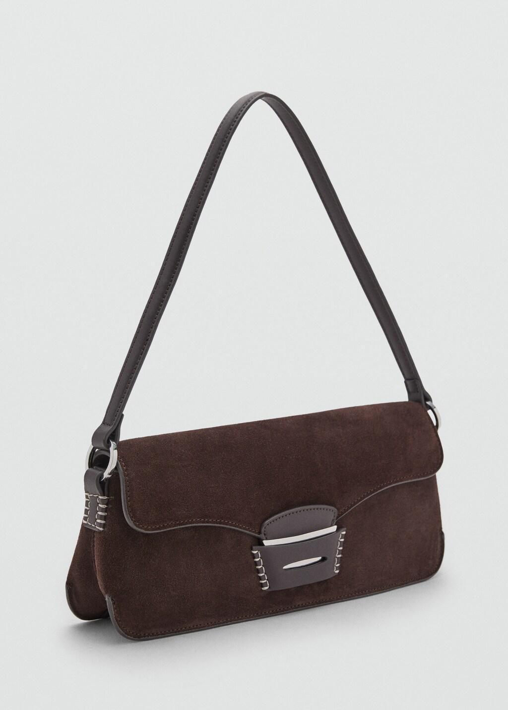 Brown Suede Shoulder Bag, Dark Brown, large image number 5