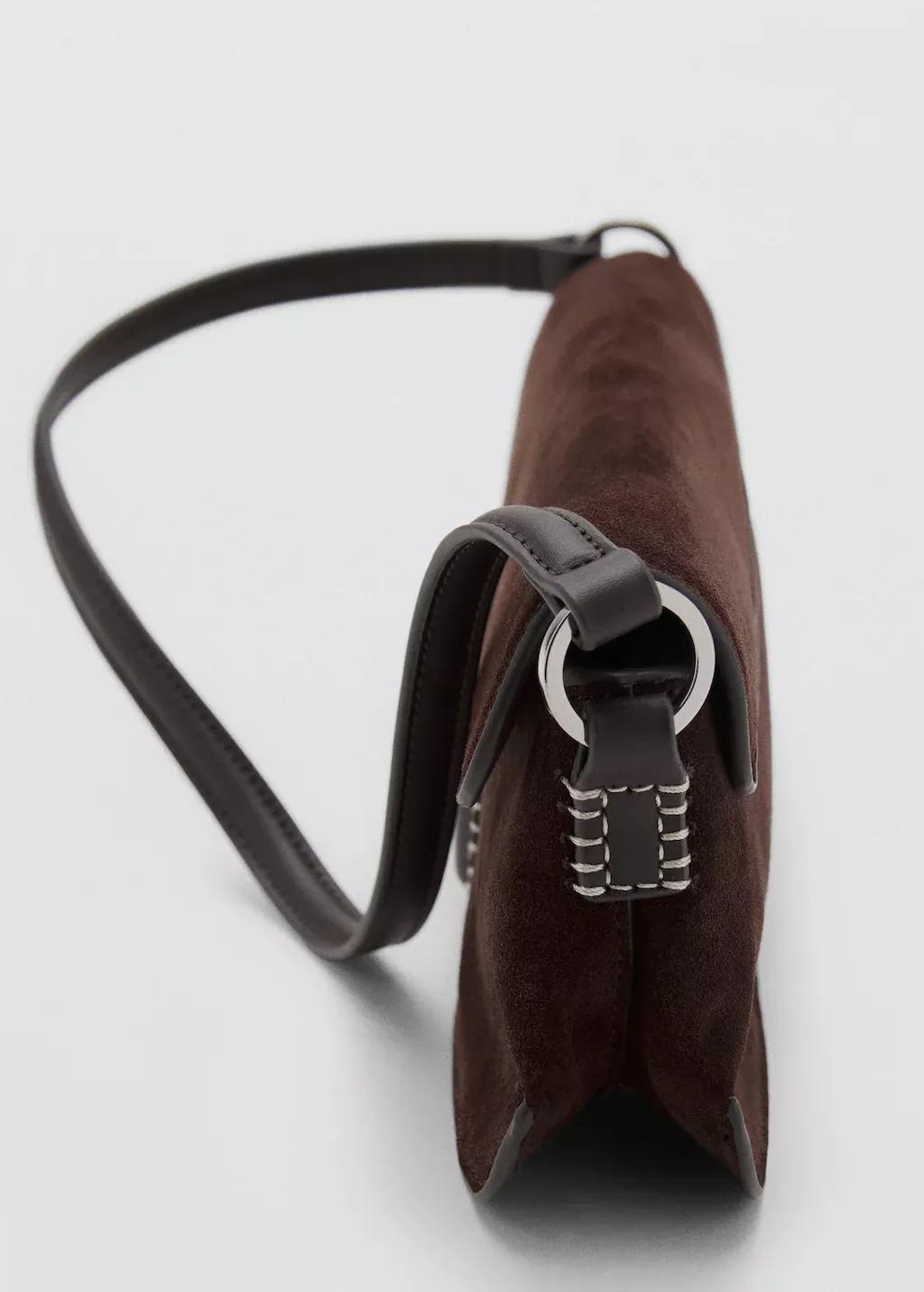 Brown Suede Shoulder Bag, Dark Brown, large image number 5