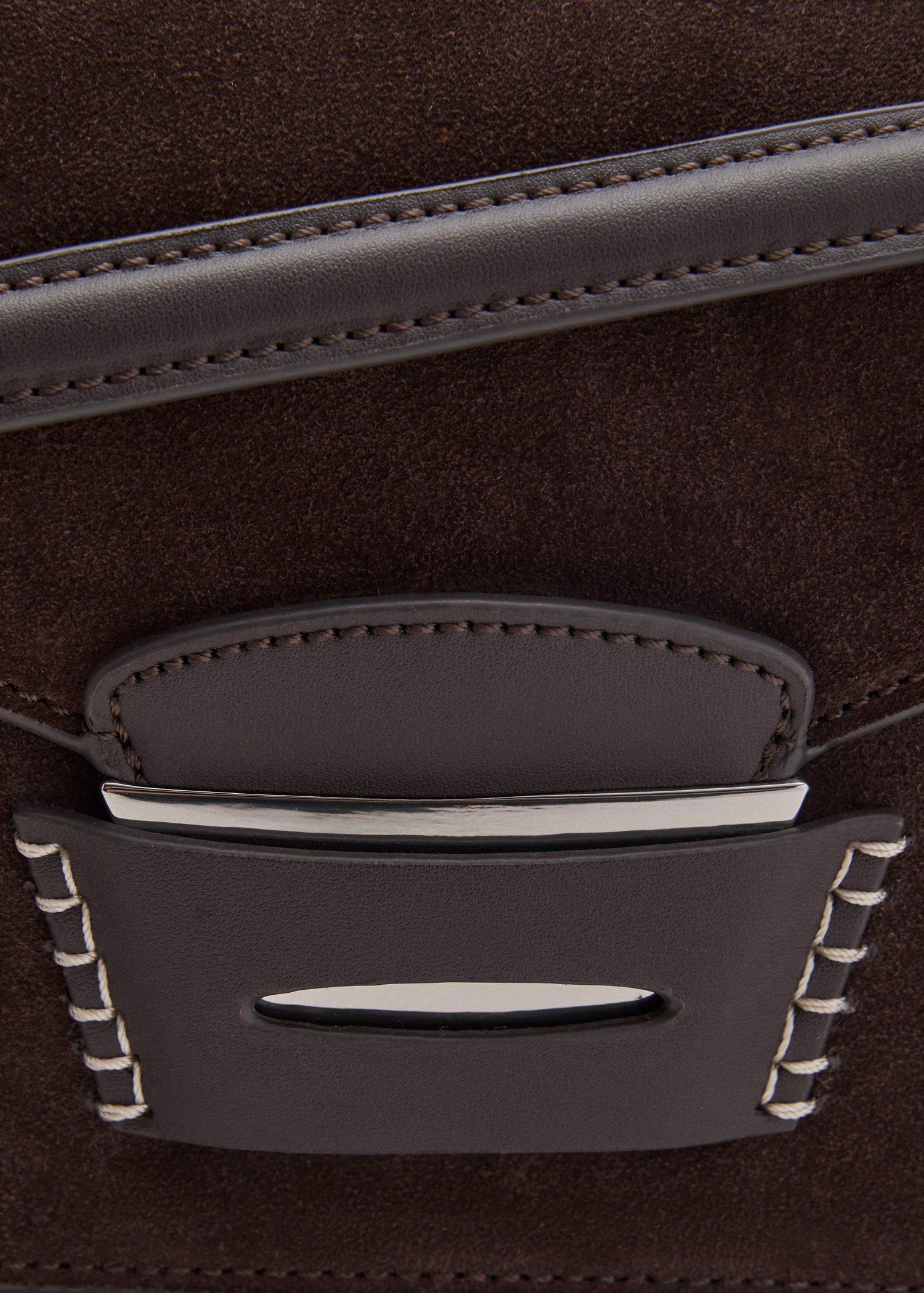 Brown Suede Shoulder Bag, Dark Brown, large image number 6
