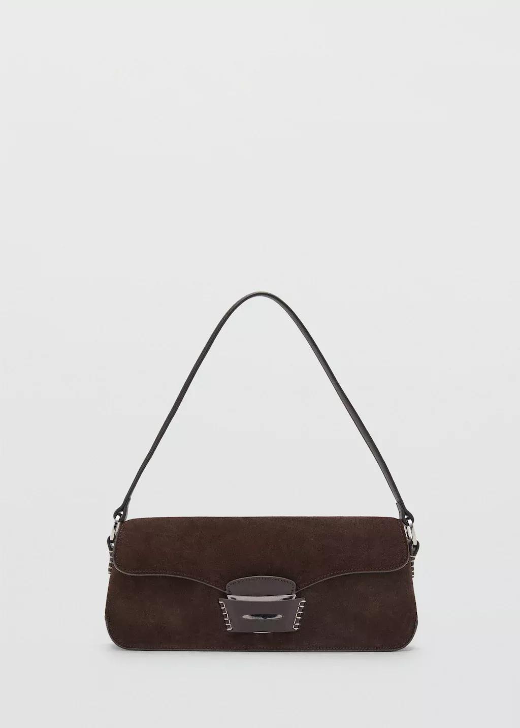 Brown Suede Shoulder Bag, Dark Brown, large image number 7