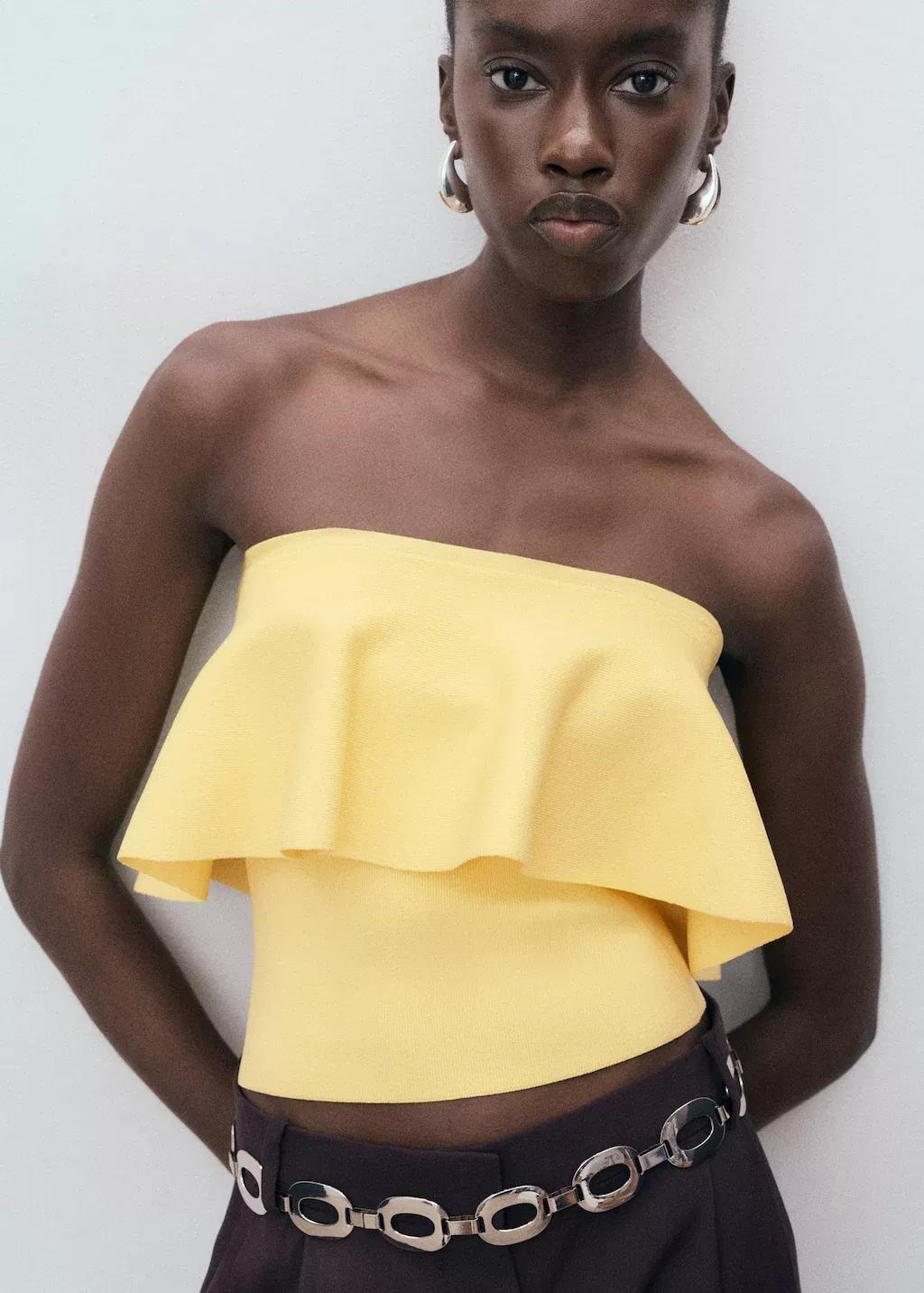 Yellow Maxi Ruffle Strapless Top, , large image number 0