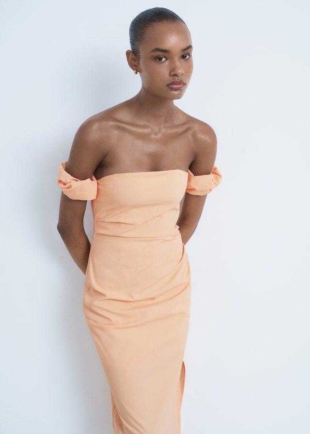 Orange Strapless Midi-Dress, , large image number 0