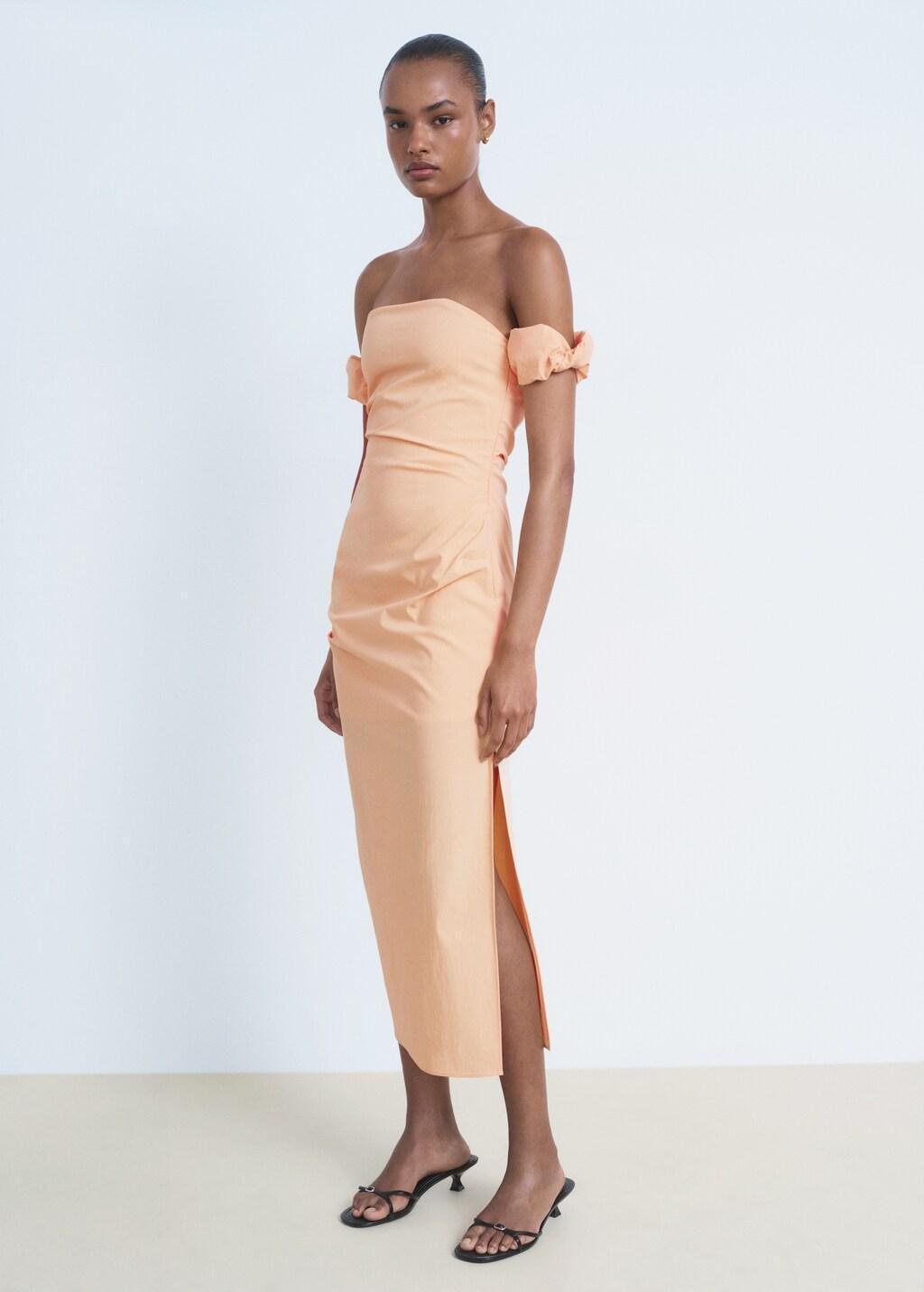 Orange Strapless Midi-Dress, , large image number 1