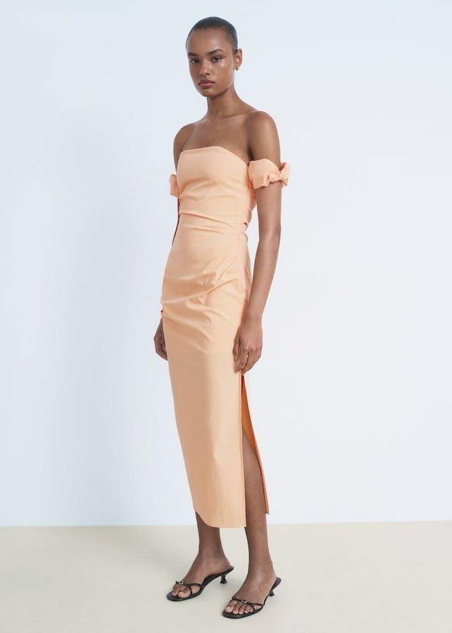 Orange Strapless Midi-Dress, , large image number 2