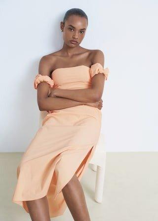 Orange Strapless Midi-Dress, , large image number 4
