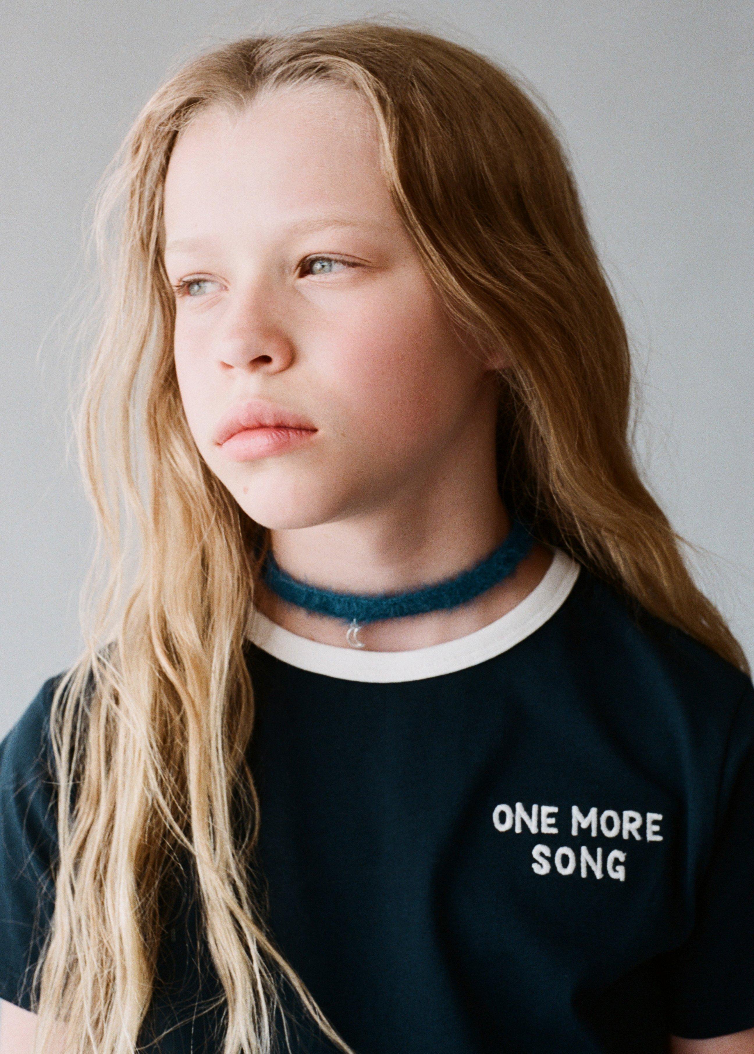 NAVY T-shirt with embroidered contrasting collar, Kids Girl, , large image number 0