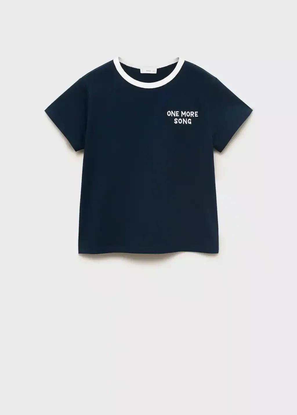 NAVY T-shirt with embroidered contrasting collar, Kids Girl, , large image number 1