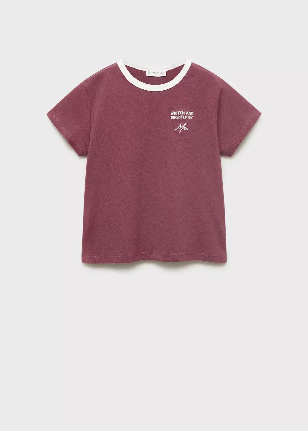 DARK RED T-shirt with embroidered contrasting collar, Kids Girl, , large image number 0