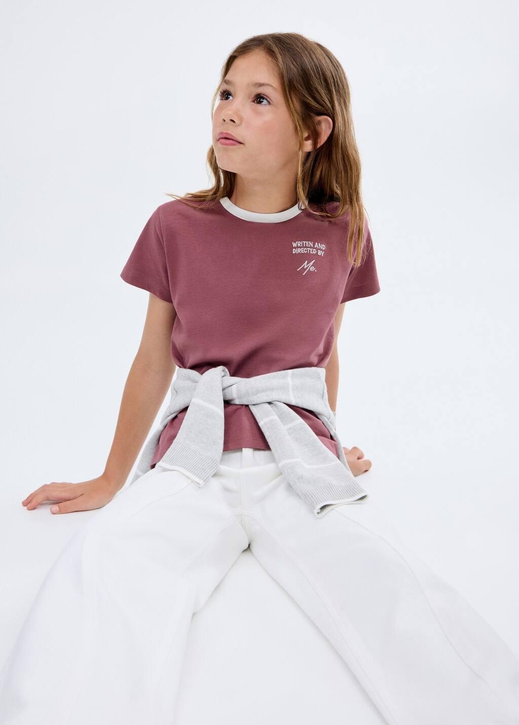 DARK RED T-shirt with embroidered contrasting collar, Kids Girl, Dark Red, large image number 1