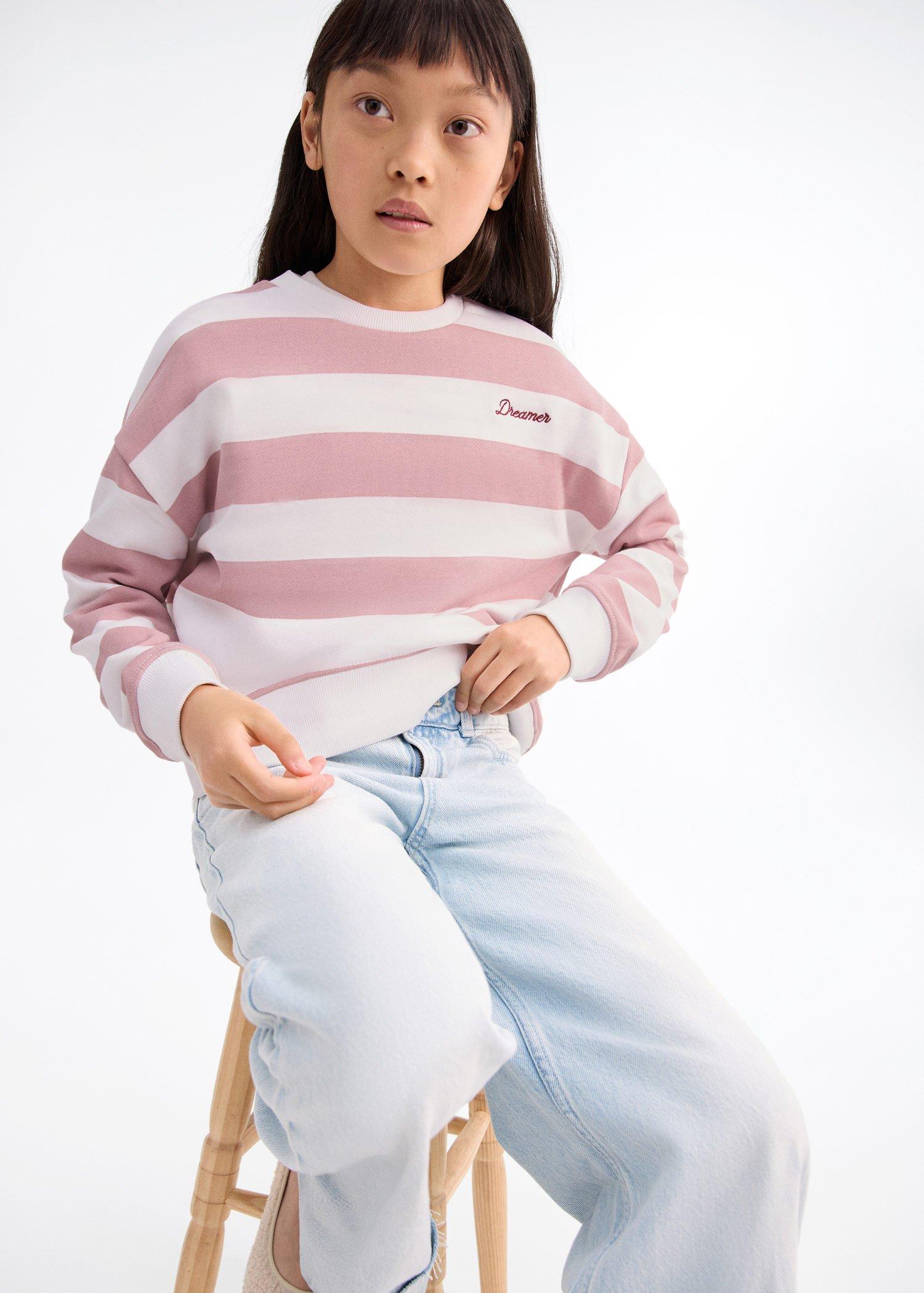 Pink Striped Sweatshirt With Embroidered Detail, , large image number 2