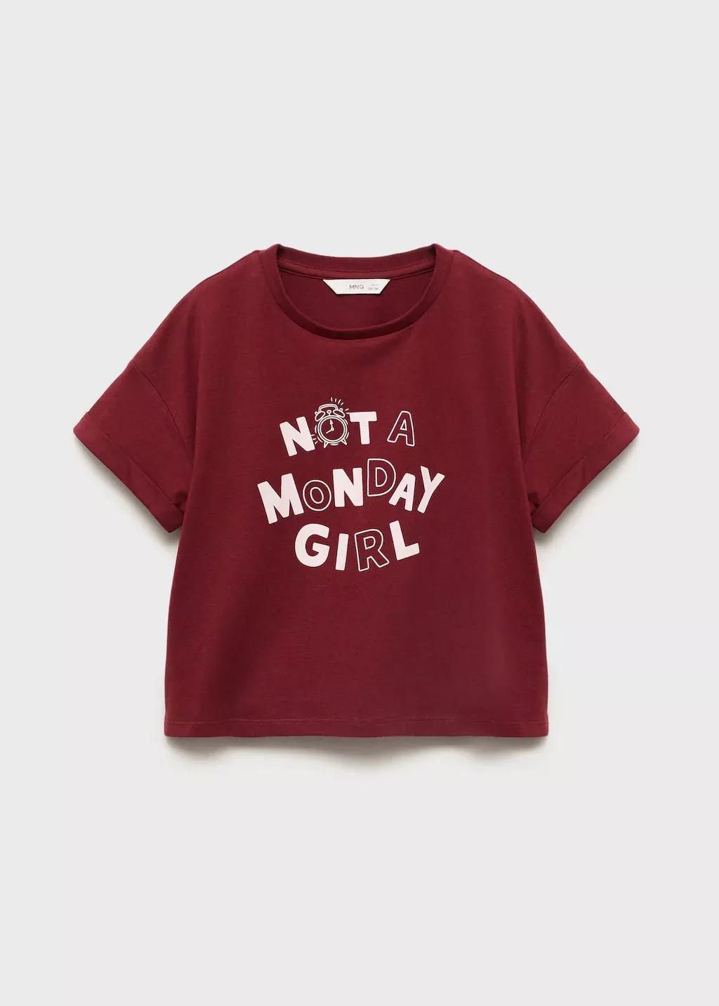 Red Short-Sleeved Printed T-Shirt, Kids Girls, Dark Red, medium