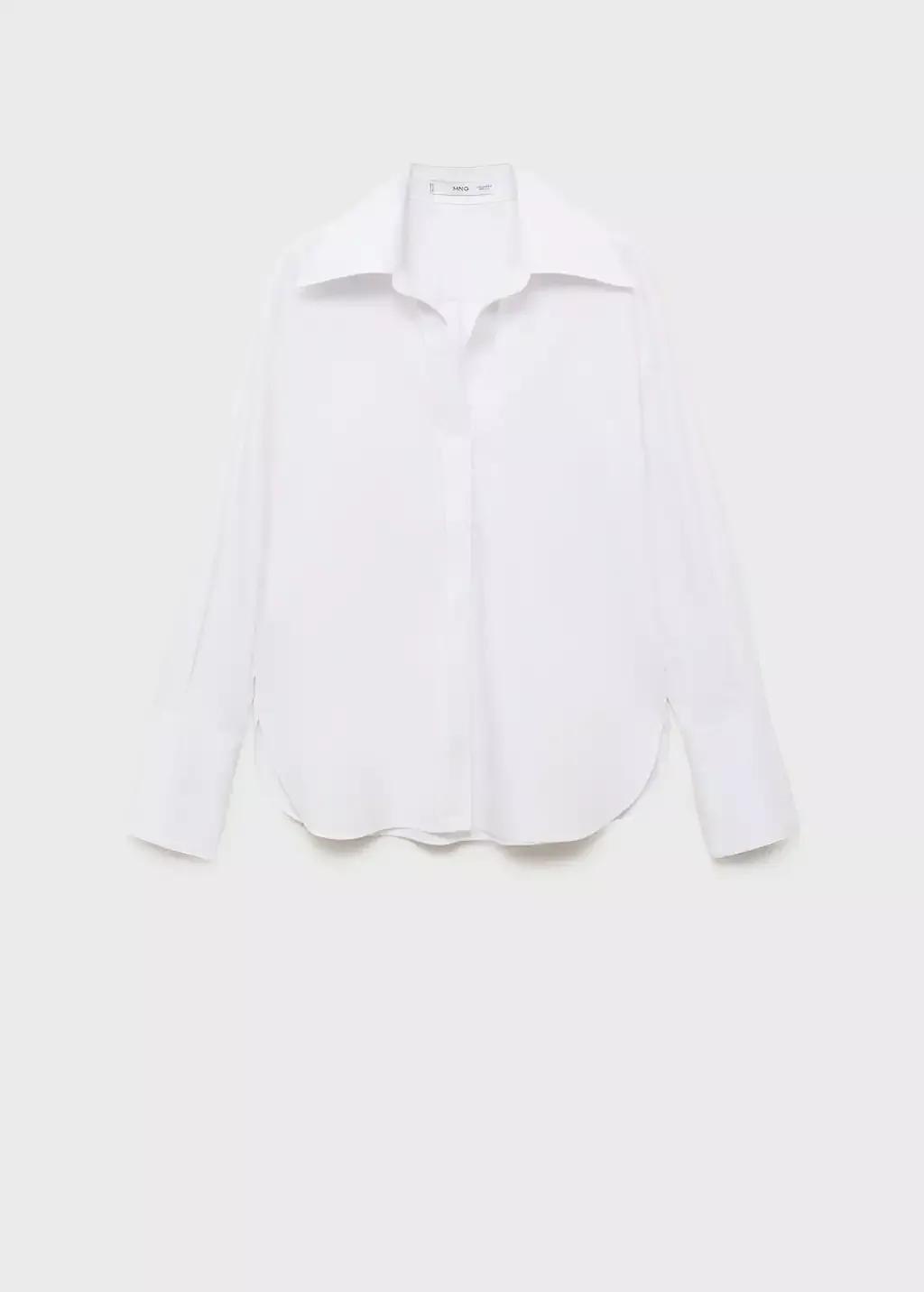White Shirt With Concealed Placket And Collar, , large image number 3