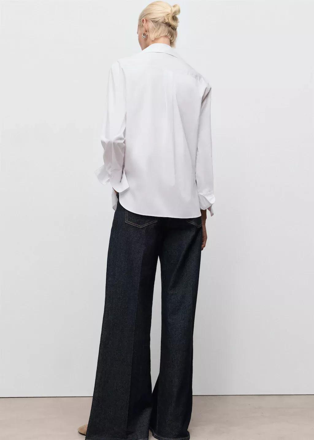 White Shirt With Concealed Placket And Collar, , large image number 4