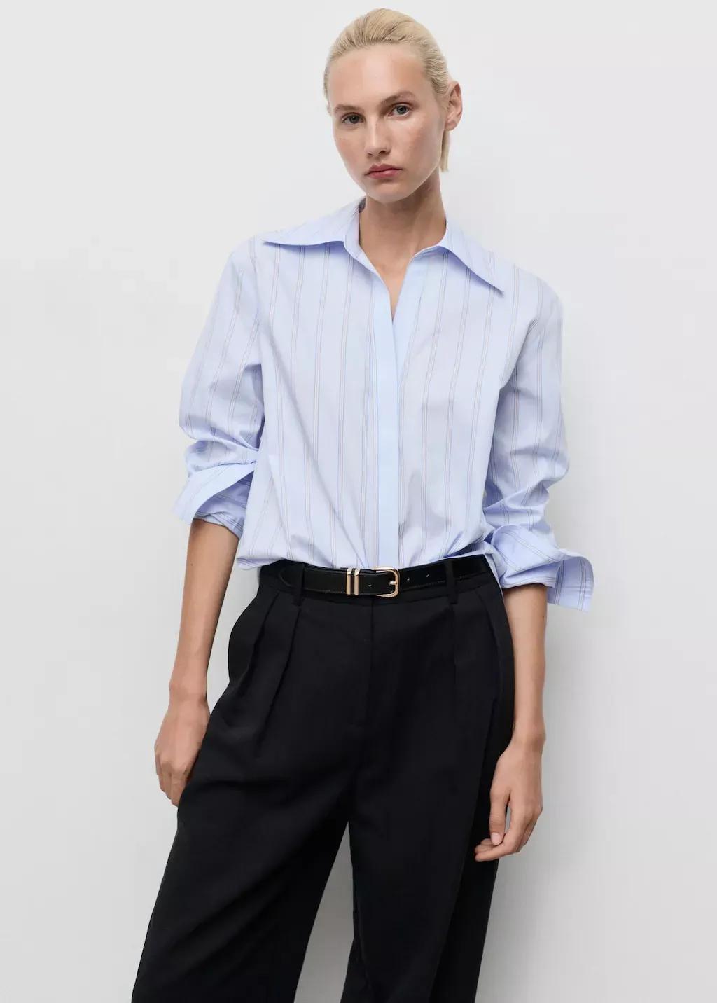 Blue Lt Pastel Lapels Striped Shirt, , large image number 0