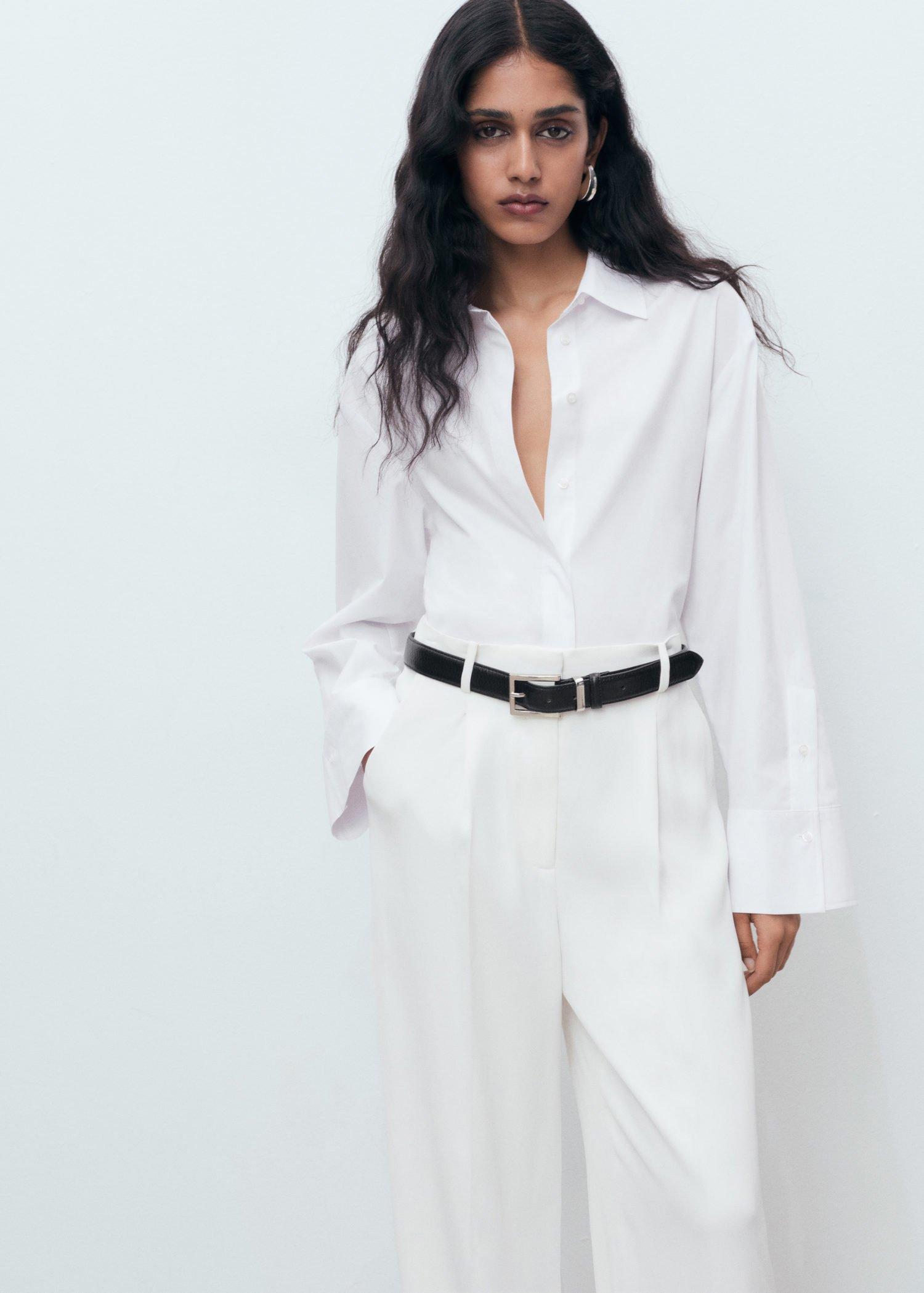 NATURAL WHITE Cropped poplin shirt, , large image number 0