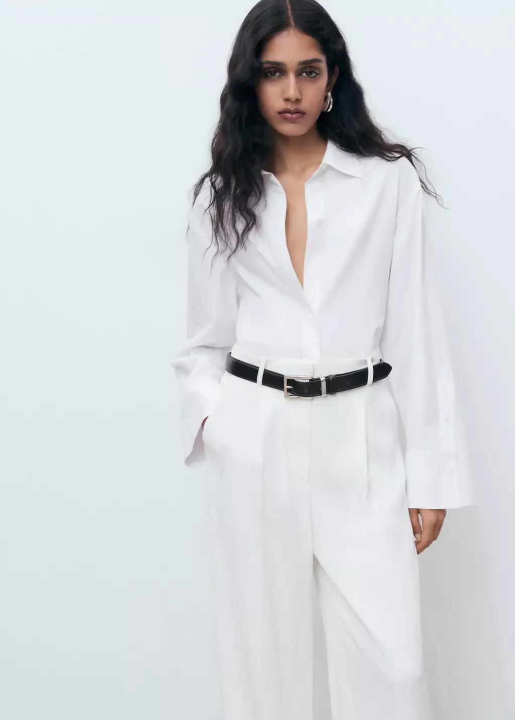 NATURAL WHITE Cropped poplin shirt, , large image number 1