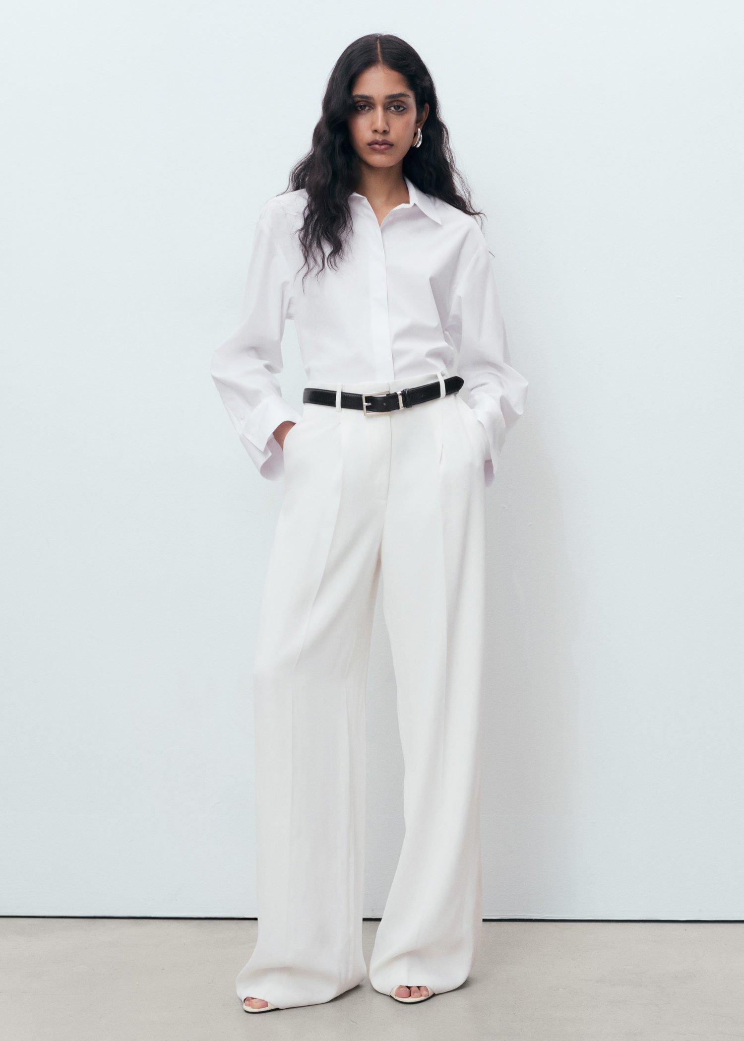 NATURAL WHITE Cropped poplin shirt, , large image number 2