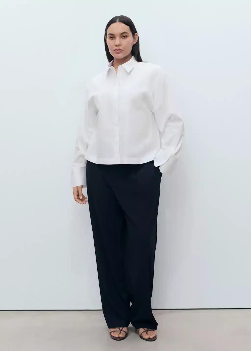 NATURAL WHITE Cropped poplin shirt, , large image number 5