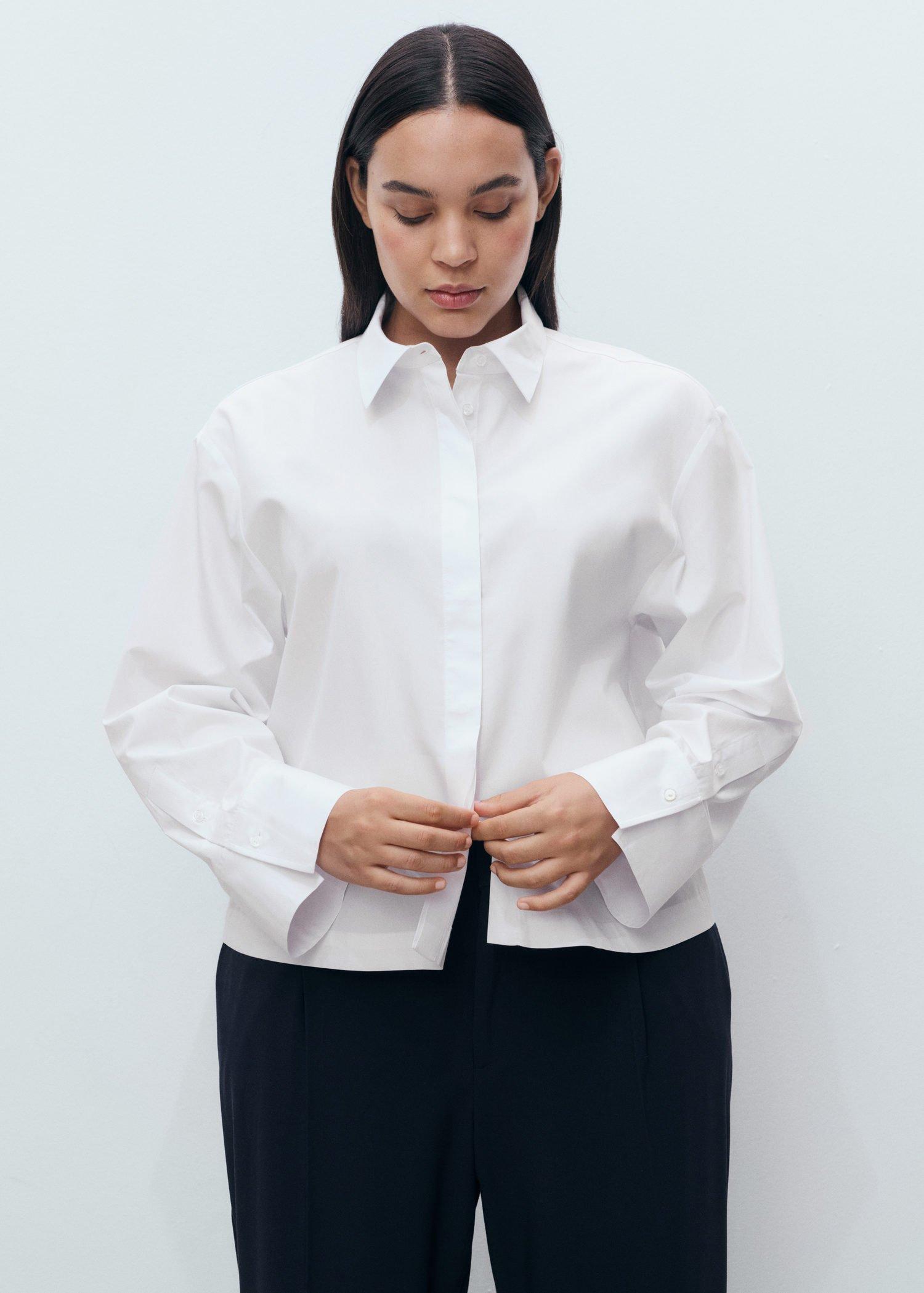 NATURAL WHITE Cropped poplin shirt, , large image number 10