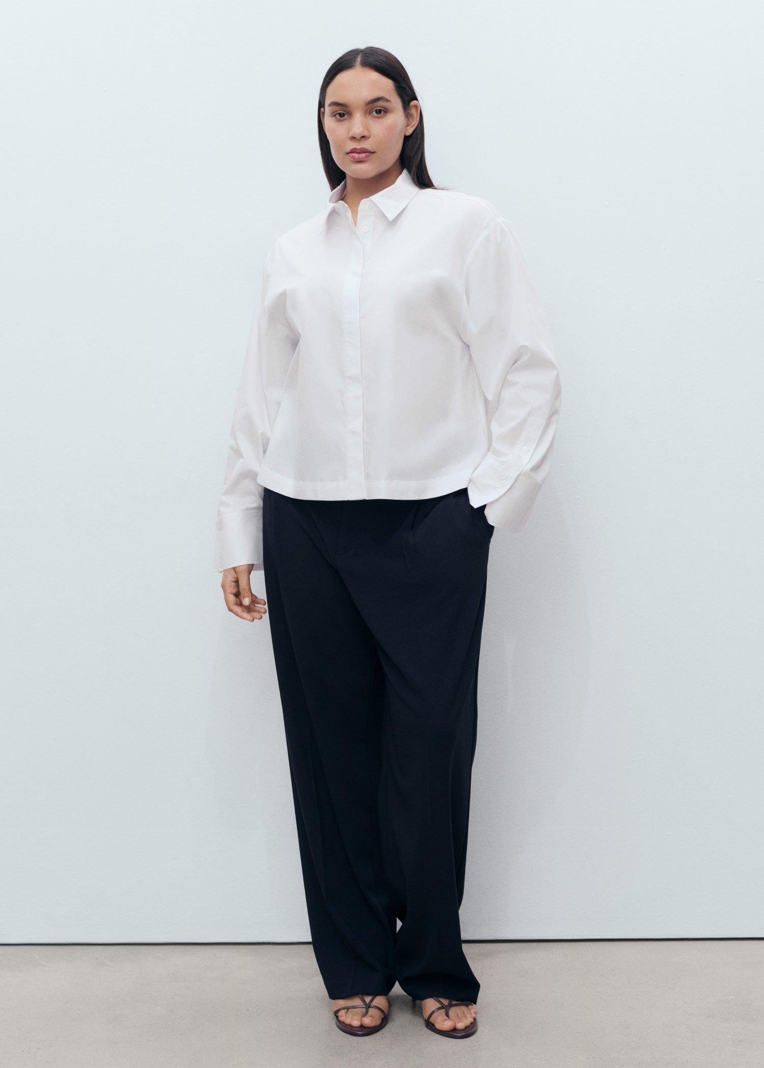 NATURAL WHITE Cropped poplin shirt, , large image number 13