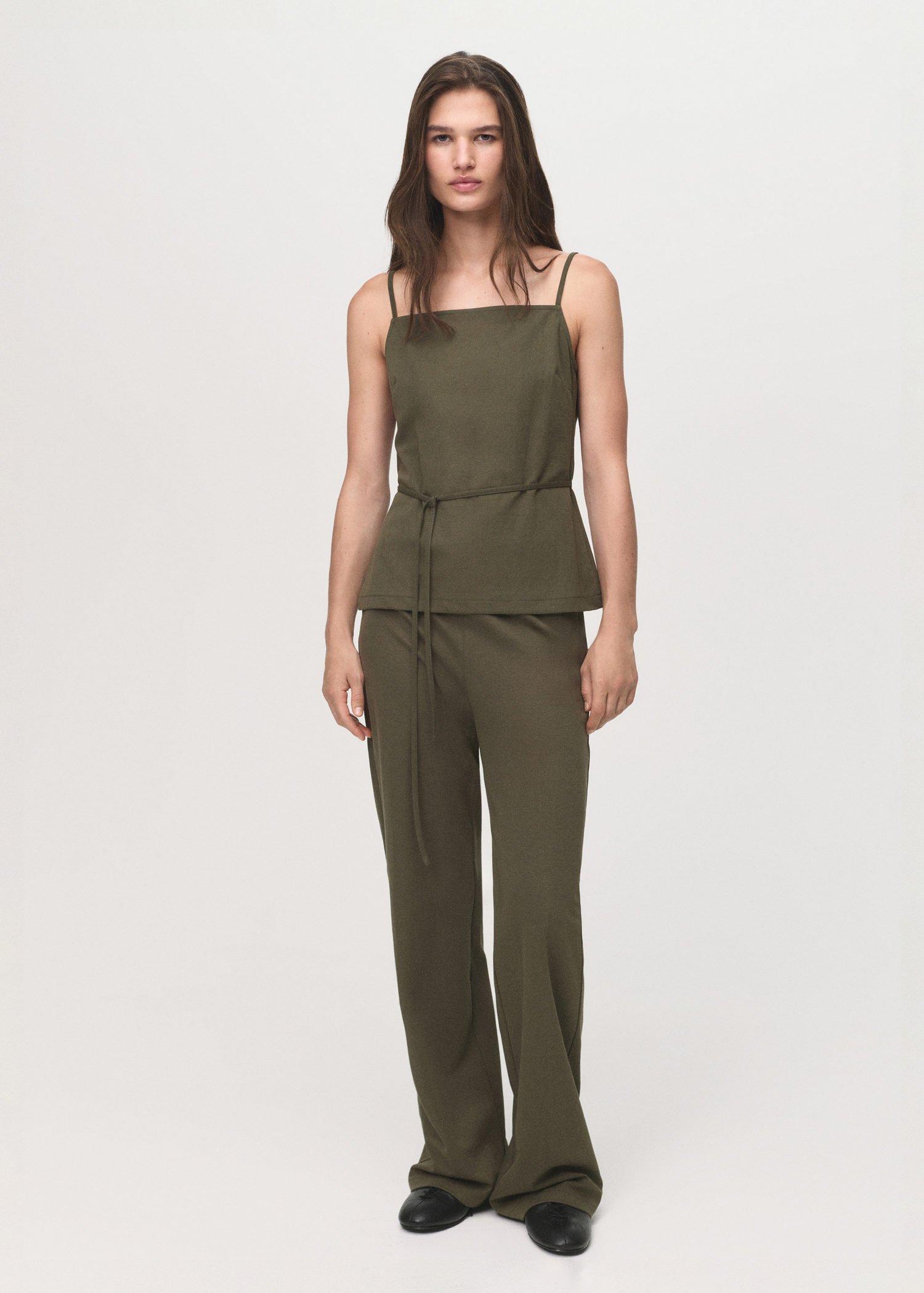 Khaki Straight-Fit Trousers With Elastic Waist, Beige - Khaki, large image number 0