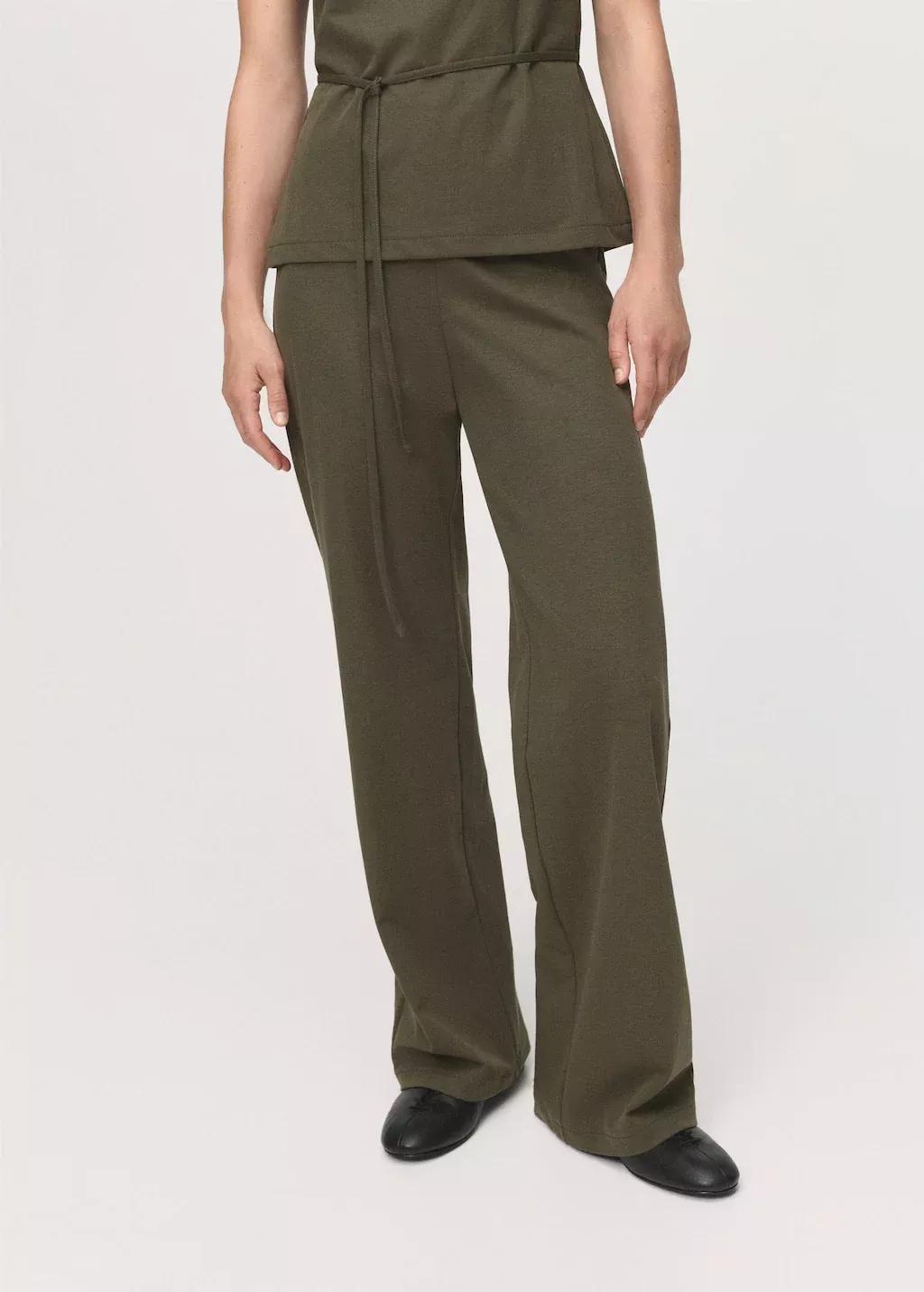 Khaki Straight-Fit Trousers With Elastic Waist, Beige - Khaki, large image number 1