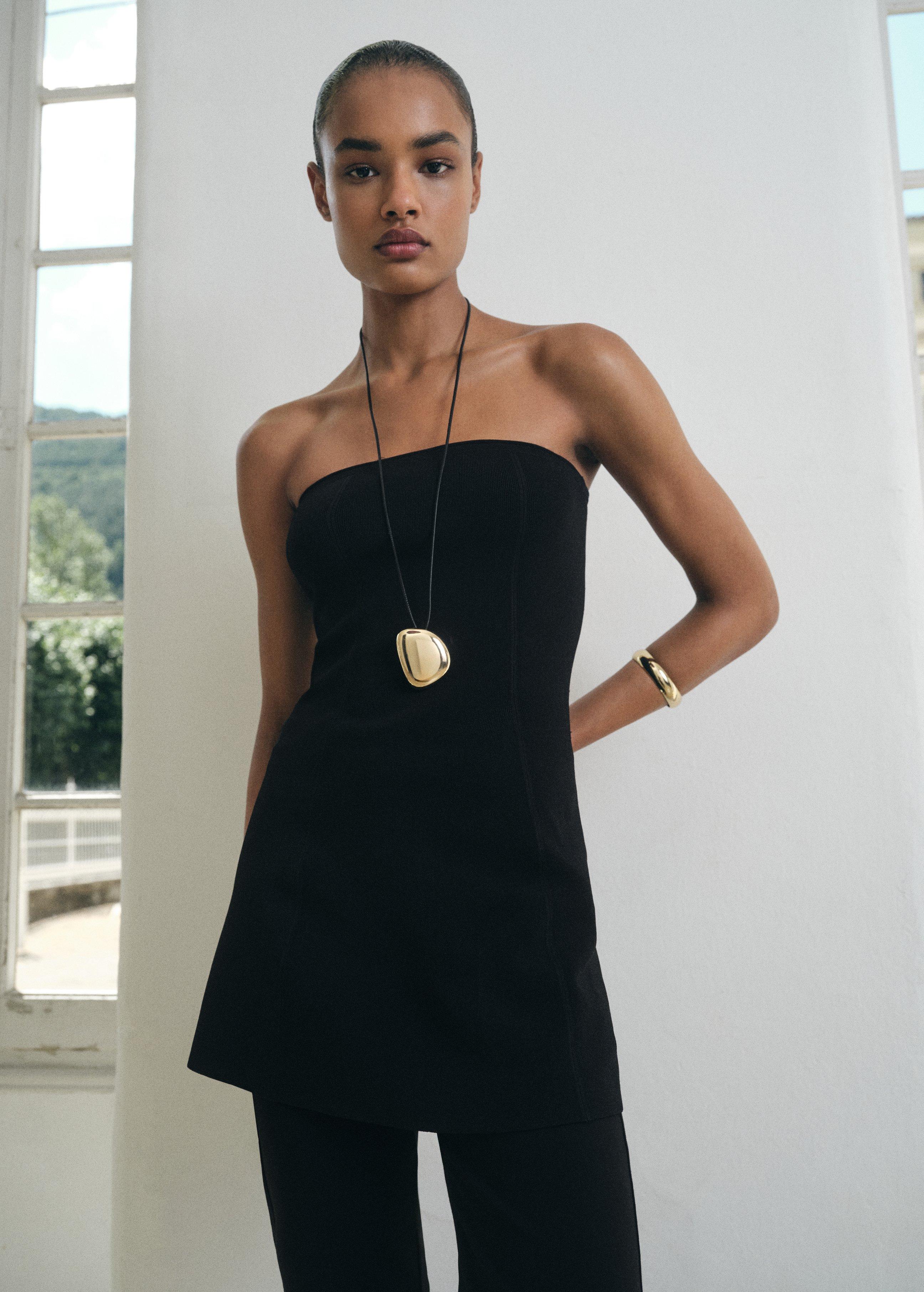 BLACK Strapless knitted top, , large image number 0