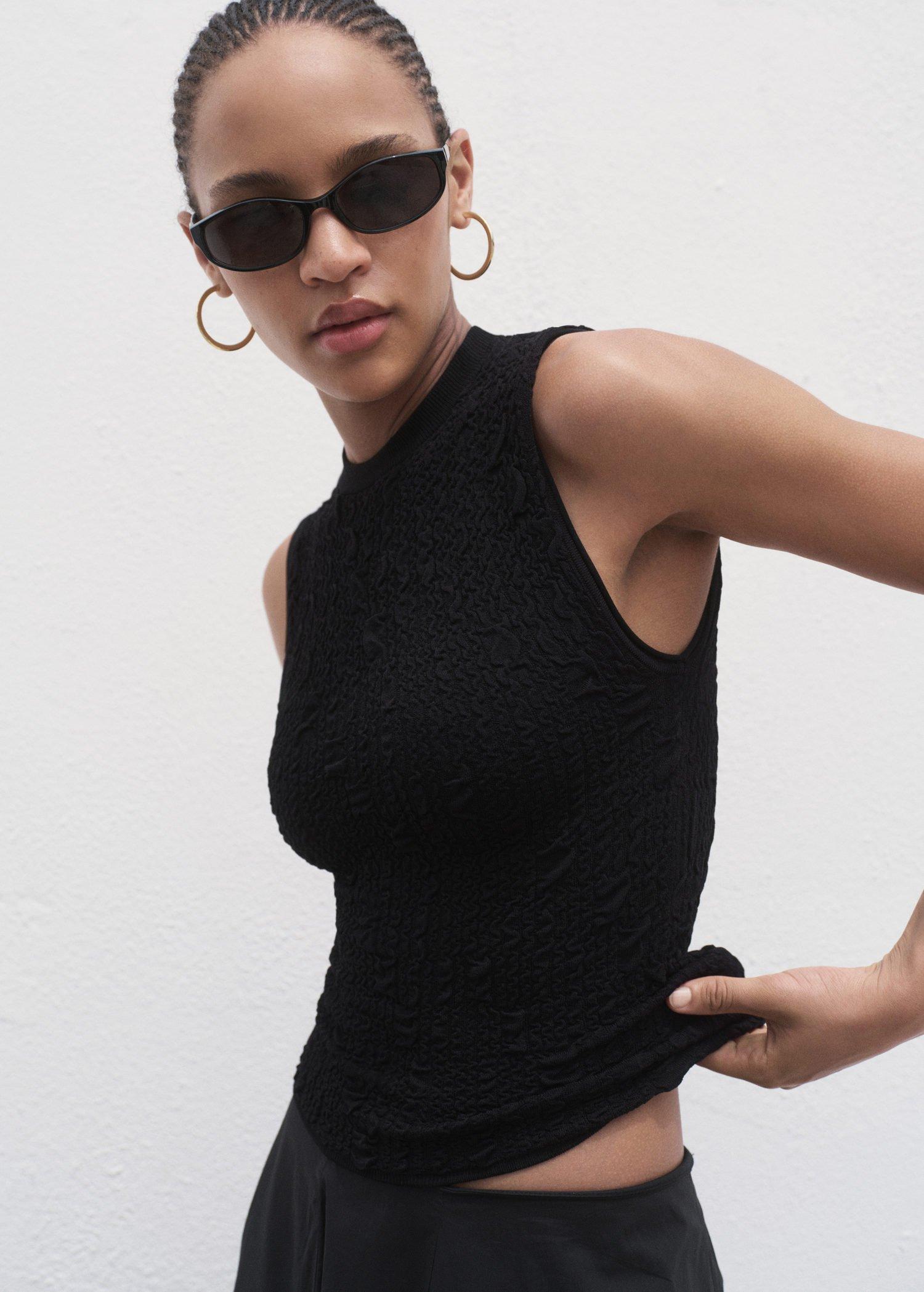 Black Textured Crepe Top, , large image number 0