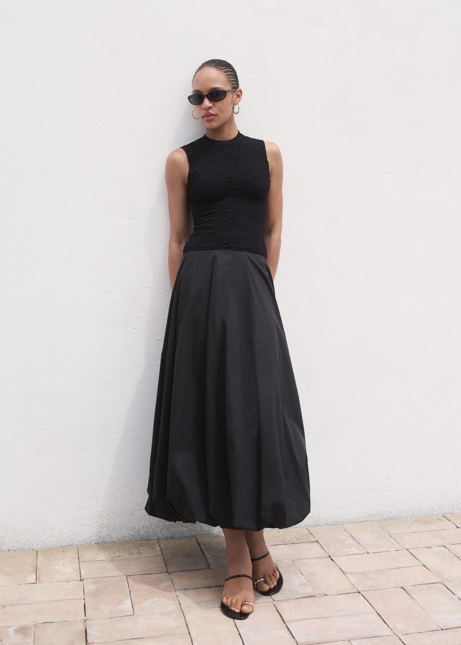 Black Textured Crepe Top, Black, large image number 7