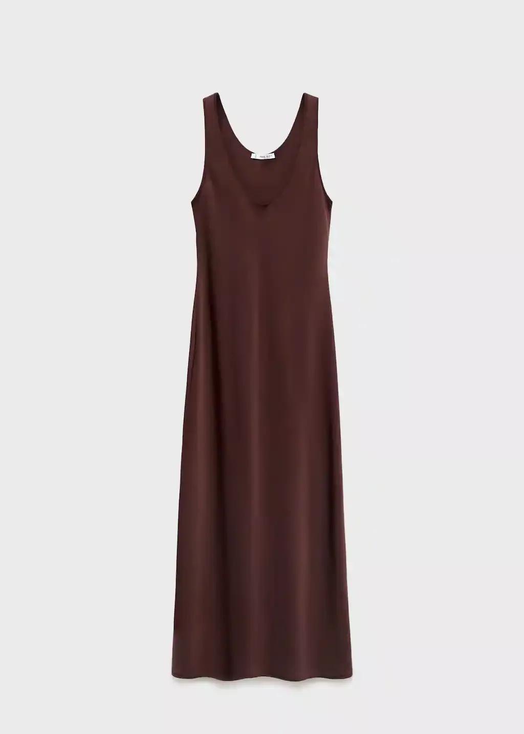 Brown Satin Low-Cut Dress, , large image number 3