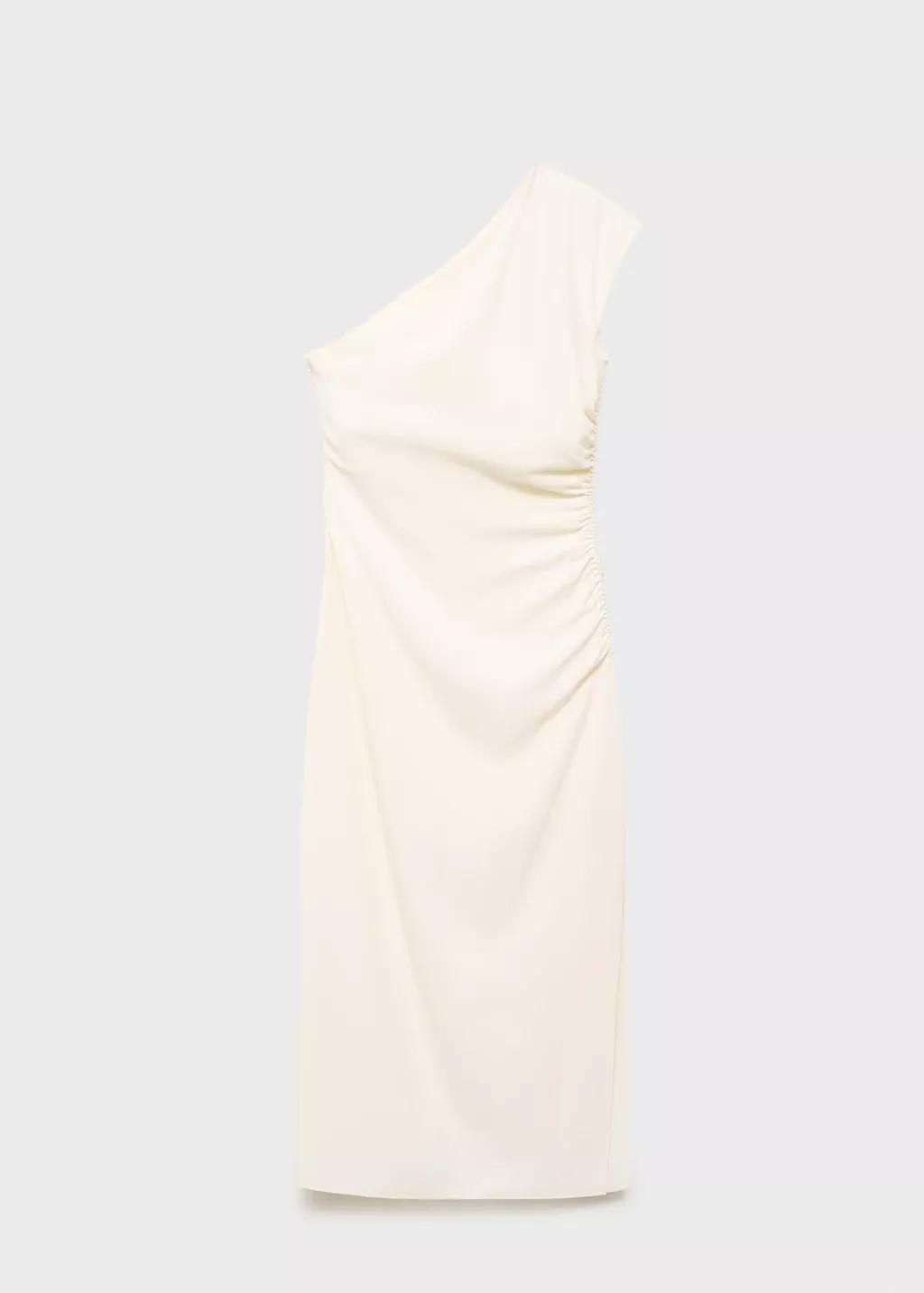 NATURAL WHITE Asymmetrical pleated dress, , large image number 9