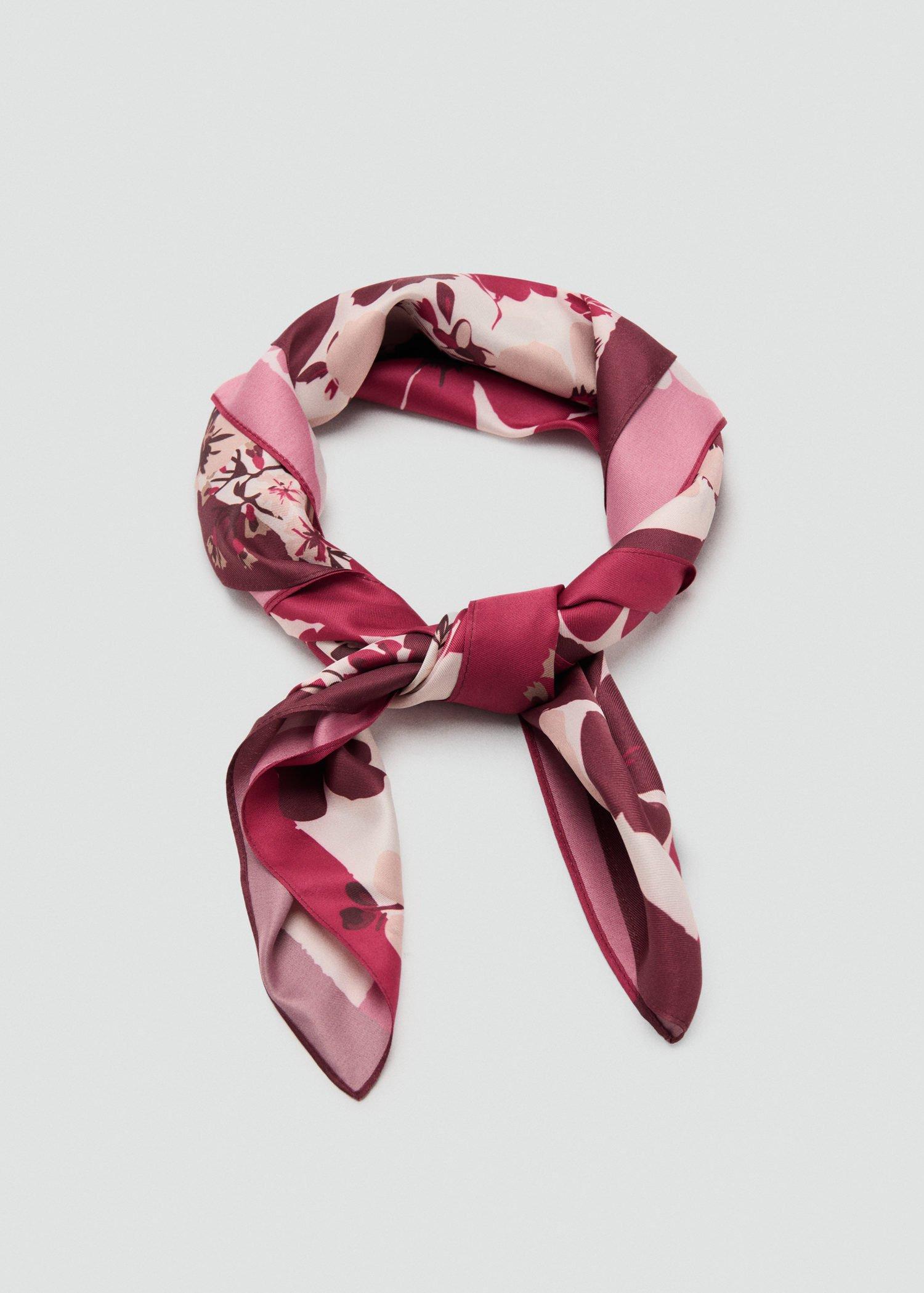 Red Floral-Print Satin Scarf, Dark Red, large image number 0