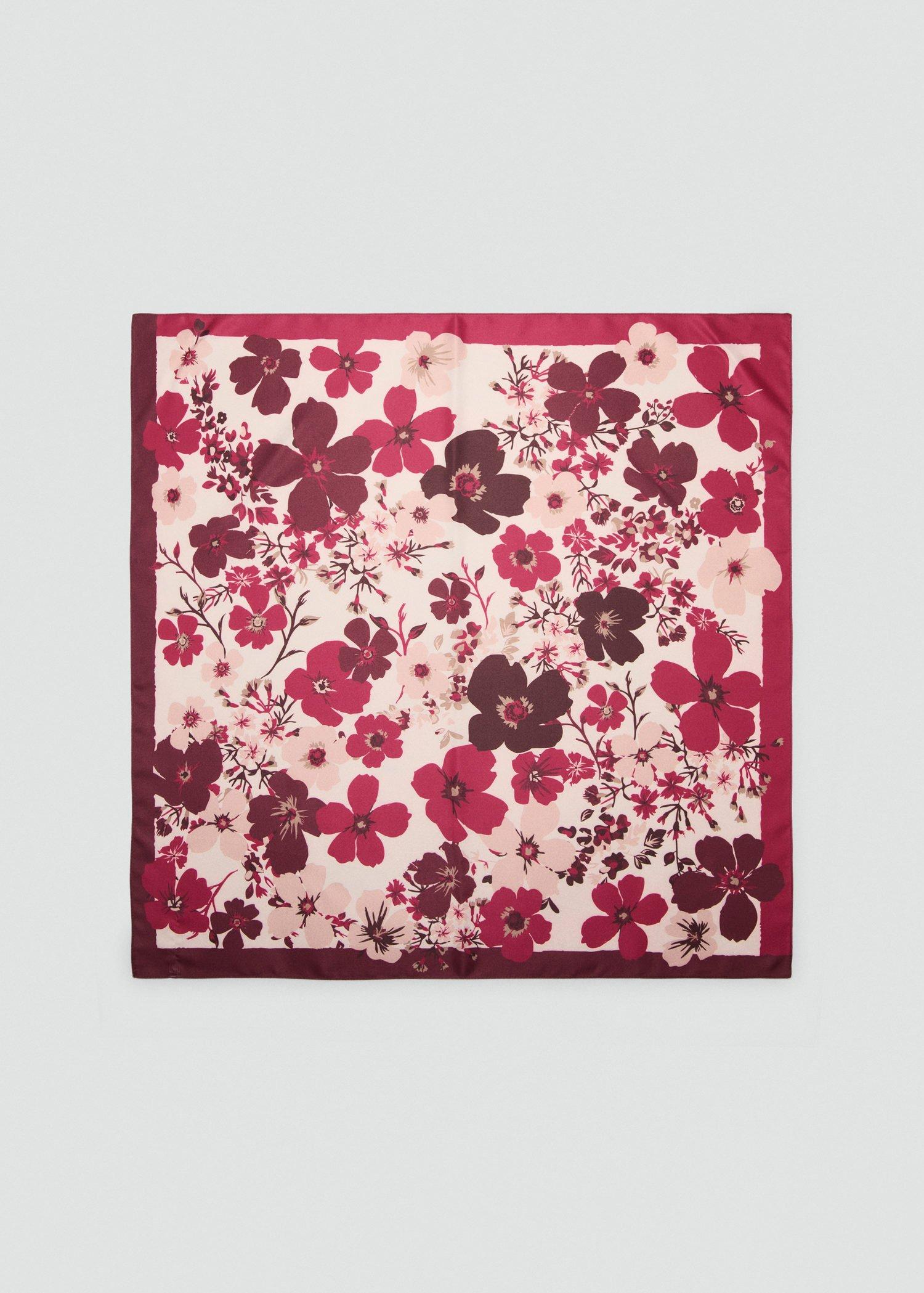 Red Floral-Print Satin Scarf, Dark Red, large image number 2