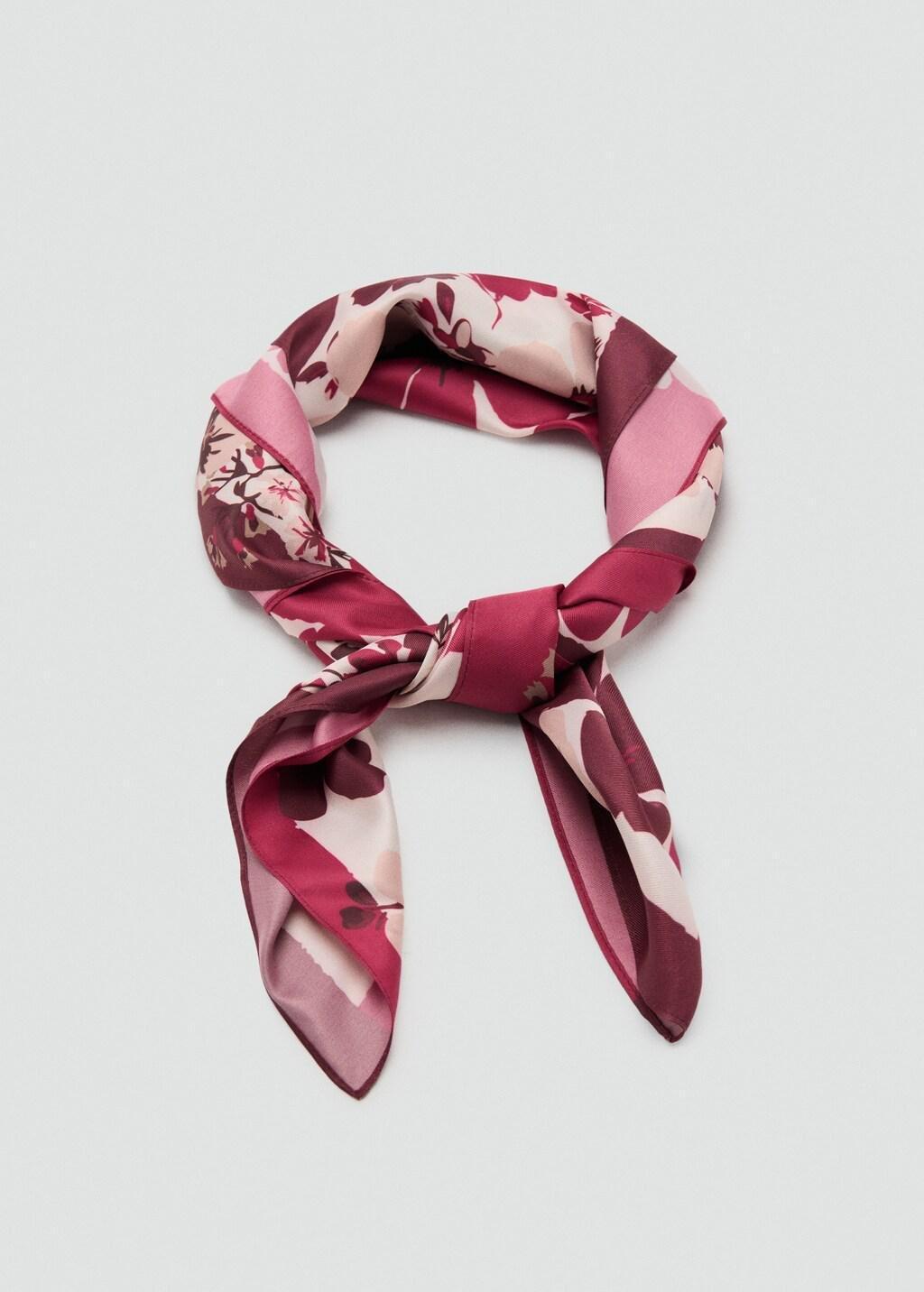 Red Floral-Print Satin Scarf, Dark Red, large image number 4