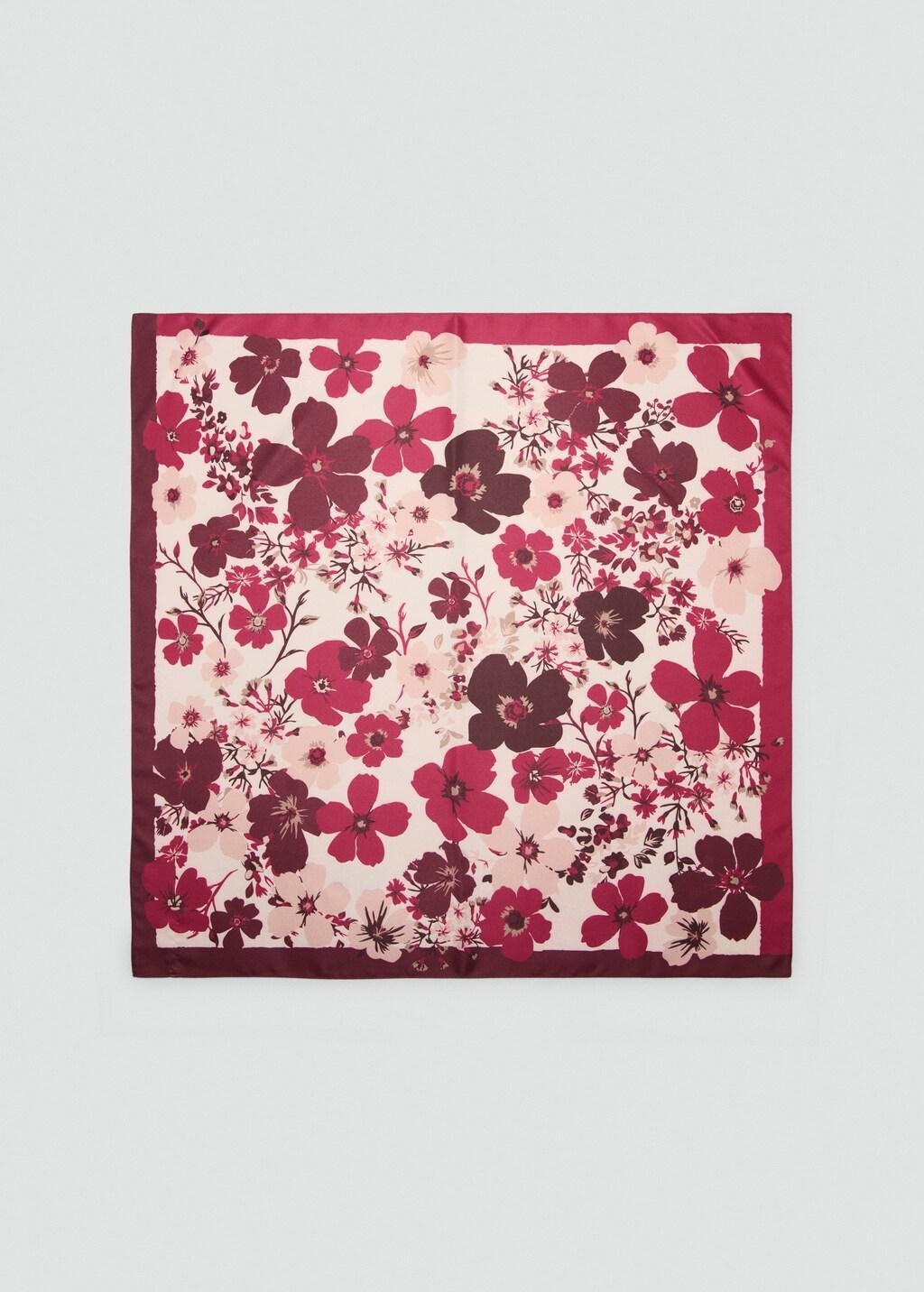 Red Floral-Print Satin Scarf, Dark Red, large image number 6