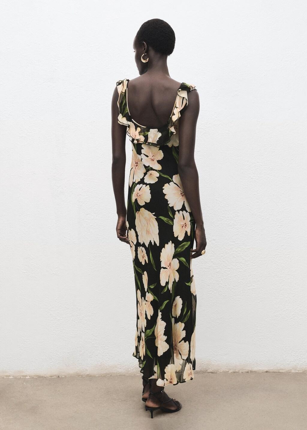 Black Floral Dress With Ruffle Detail, , large image number 5