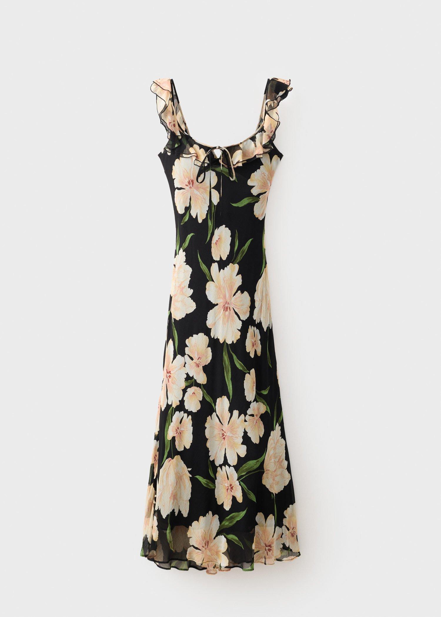 Black Floral Dress With Ruffle Detail, , large image number 8