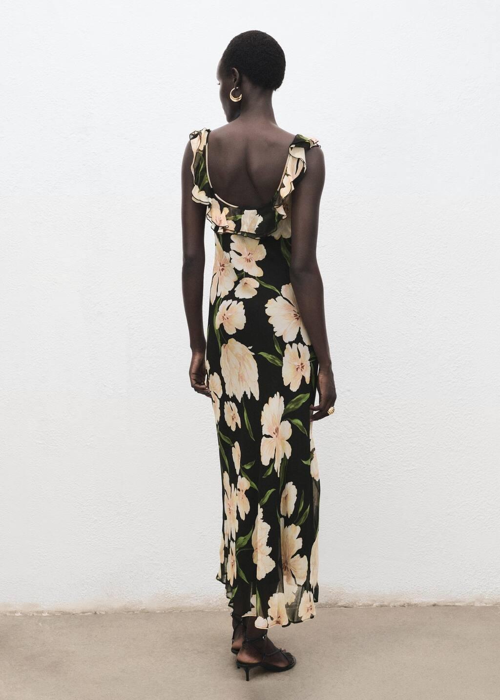 Black Floral Dress With Ruffle Detail, Black, large image number 10