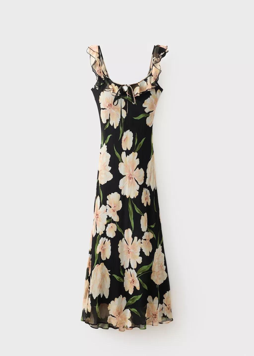 Black Floral Dress With Ruffle Detail, , large image number 11