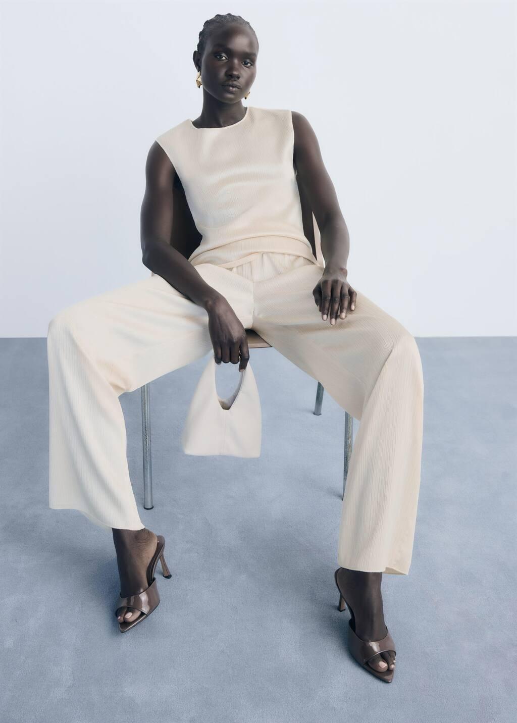 Beige Pleated knitted top, Light Beige, large image number 2