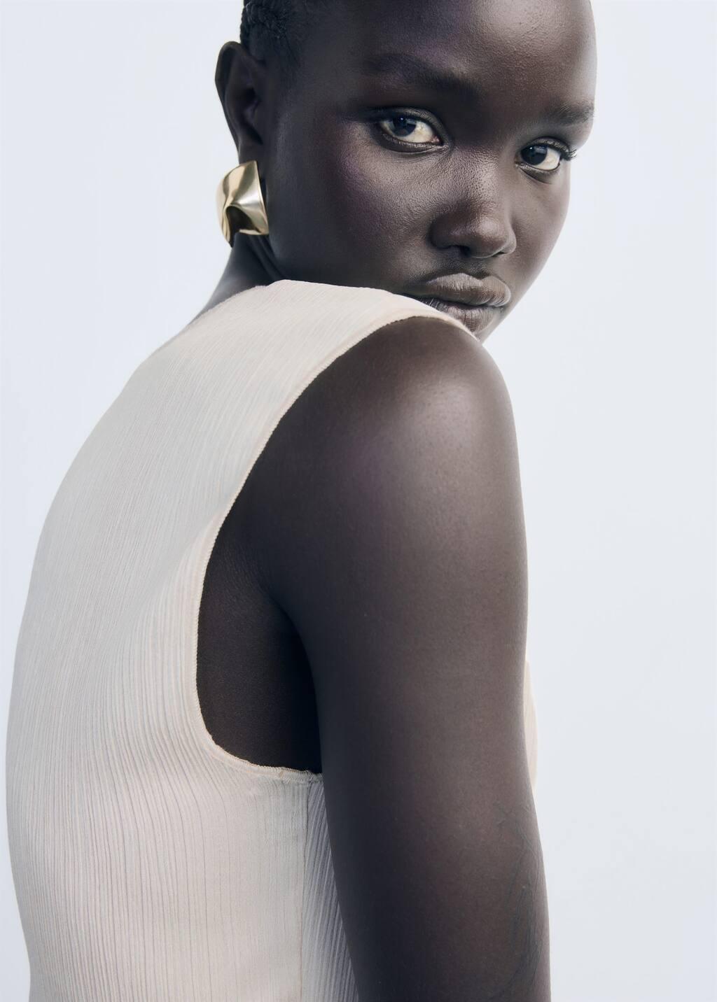 Beige Pleated knitted top, Light Beige, large image number 3