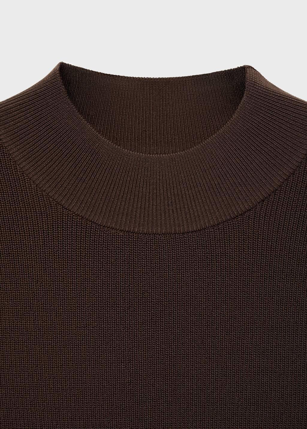 Brown Perkins-Neck Knitted Dress, Dark Brown, large image number 3